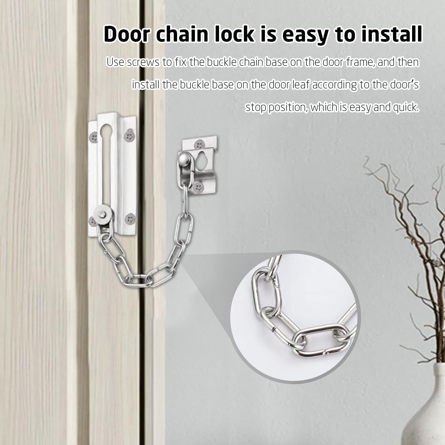 1 Piece Stainless Steel Door Chain Lock, Front Door Security Chain, Upvc Door Limiter, Anti-Theft Door Chain Lock - Image 4