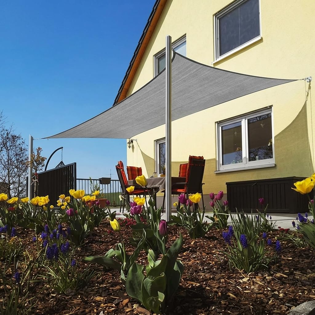 Voile d'ombrage carré en PEHD 4,3 x 4,3 m Graphite UV – Pour jardin et terrasse