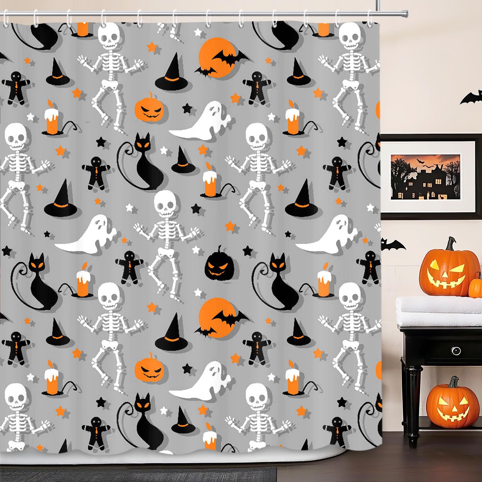 Rideau de douche anti éclaboussures Halloween pour garder une salle de bain propre et festive