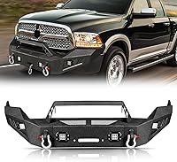 Vista 7 de Parachoques delantero todoterreno para RAM 1500 2013-2018, parachoques delantero de ancho completo 5 luces en D, barra de toro placa de cabrestante