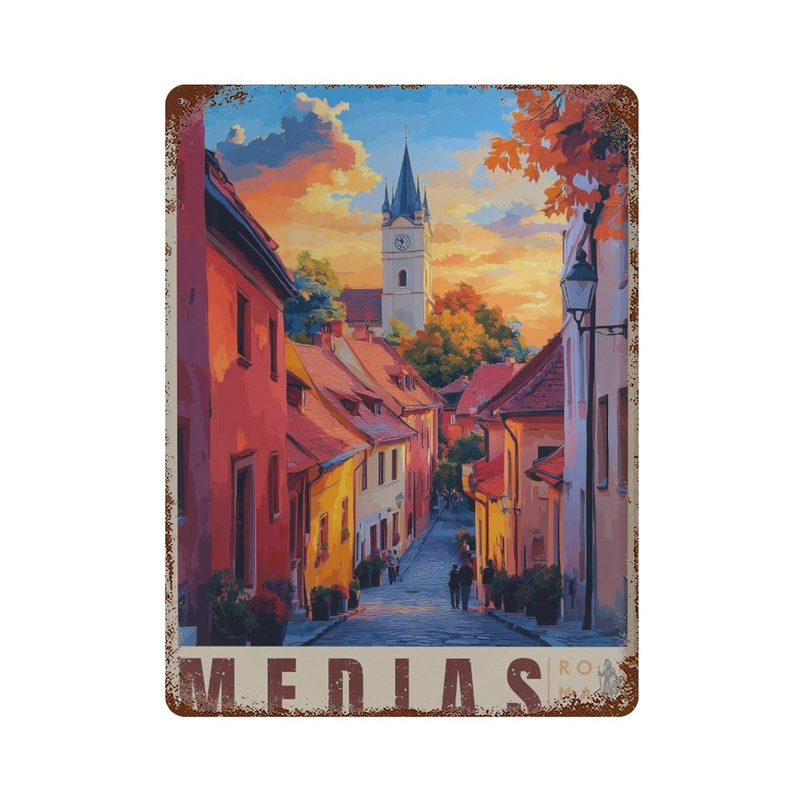 xiaoxiaoshen Romania Travel Medieval Transylvania Wall Decor Art Metal Tin Poster Modern Home Decor Art Home Bar Shop Decorations Vintage Sign 40x30cm