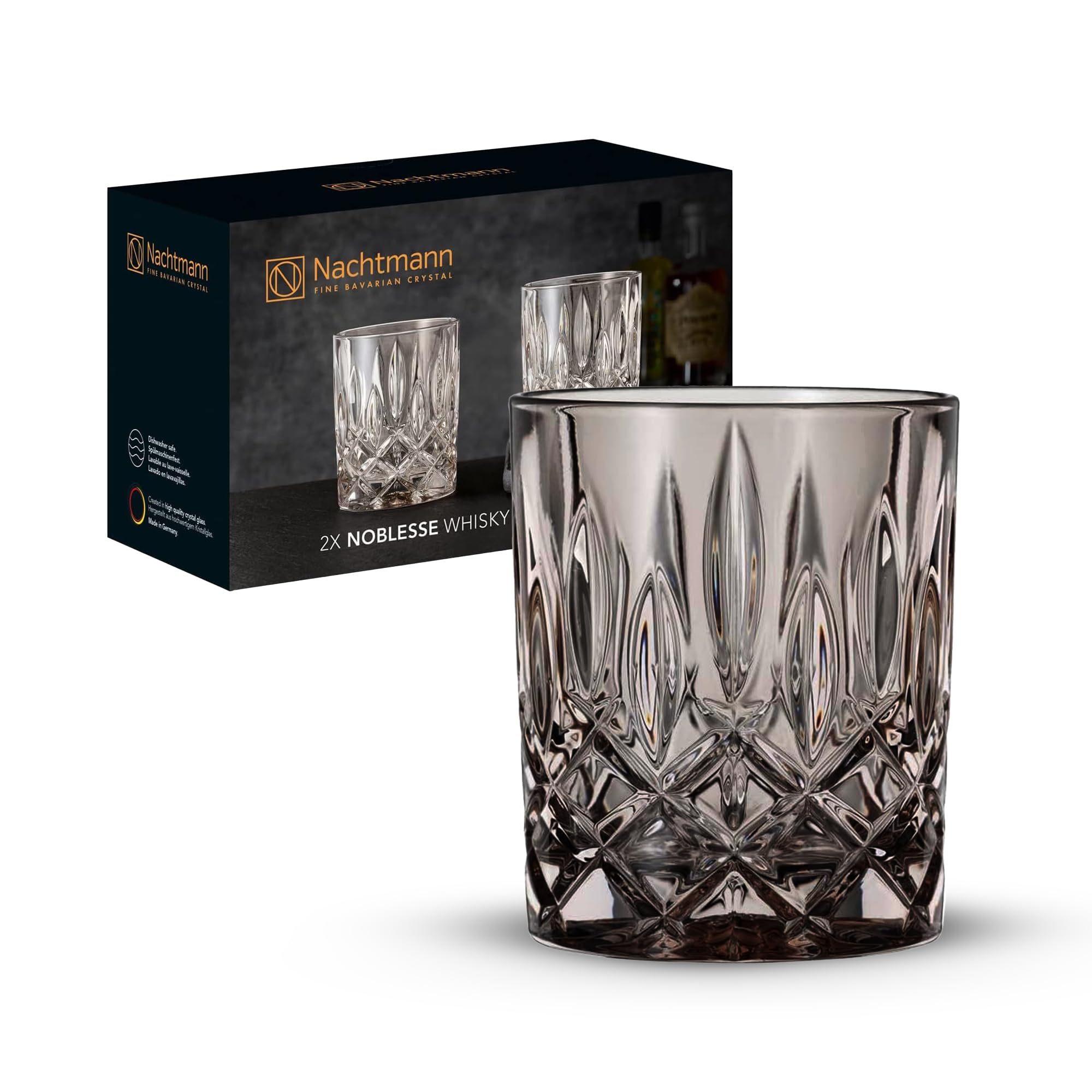 Nachtmann 2-częściowy zestaw szklanek do whisky, 295 ml, kolor taupe, Noblesse, 104242, ze szkła kryształowego, szklanki do whisky, nadają się do mycia w zmywarce