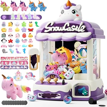 Skirfy Large Claw Machines for Kids,Unicorns Toys for Girls Age 6+,Candy Dispenser Arcade Games Mini Vending Toy with Slap Bracelet,Claw Game,Birthday Gifts for Kid and 30PCS Plush Toys
