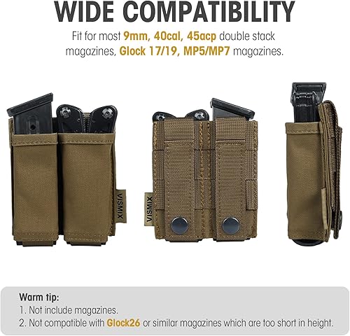 Miniatura 10 de VISMIX Bolsa para cargador de pistola, doble bolsa de 0.354 in con inserto Kydex de liberación rápida y compatible con MOLLE