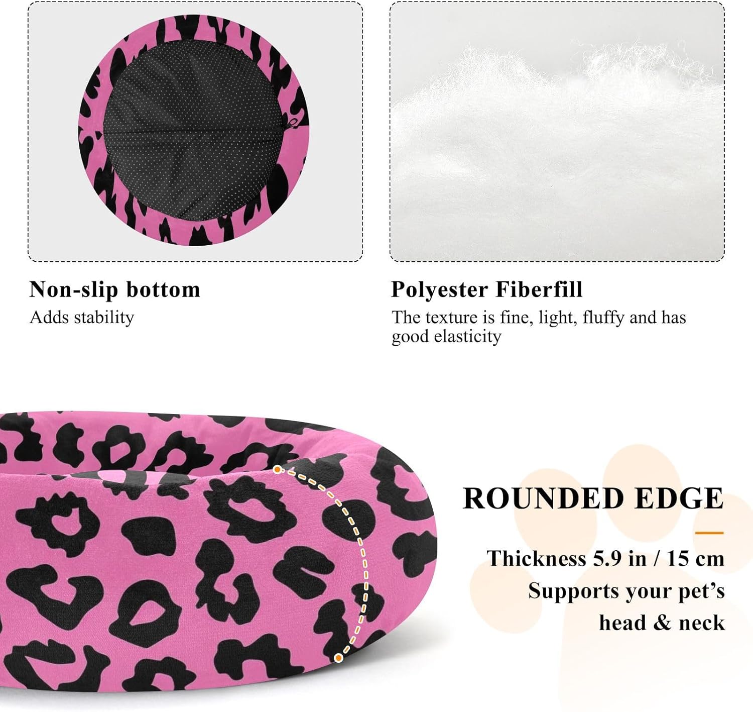 Leopard Pink Pet Dog Beds Removable & Washable Dog Pillow Bed for Medium Size Pets Supplies M