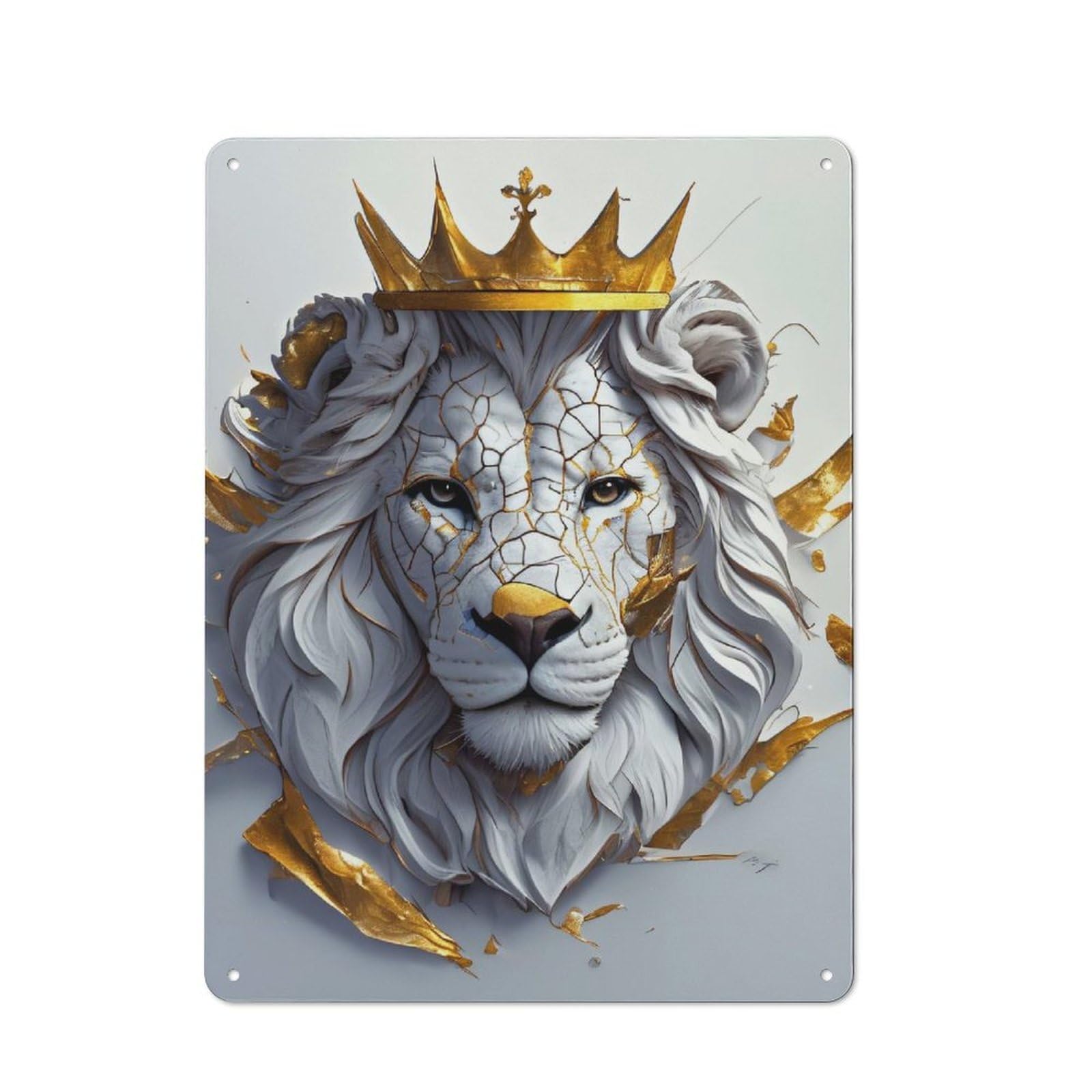 Junmoney Style-23 Tin Wall Plaque 40X30cm With Majestic Lion With Golden Crown For Hobby Room Or Studio, For Themed Interiors In Hobby Rooms And Studios