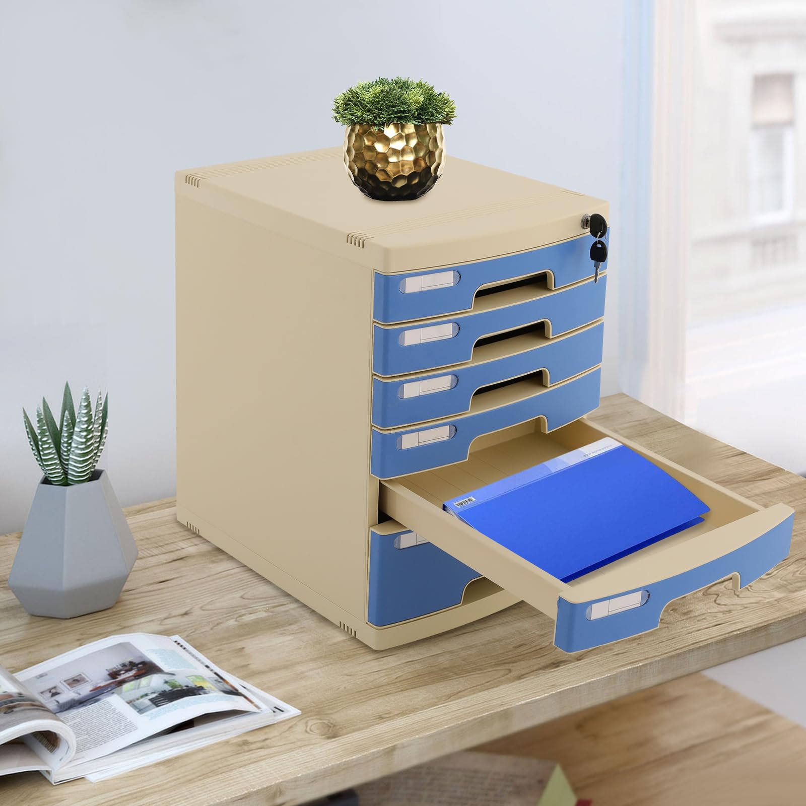 Organizzatore da scrivania a 6 livelli, organizer da scrivania con cassetti, organizer da scrivania, organizer per cassetti, con blocco, grigio, blu, formato A4, scrivania (blu)