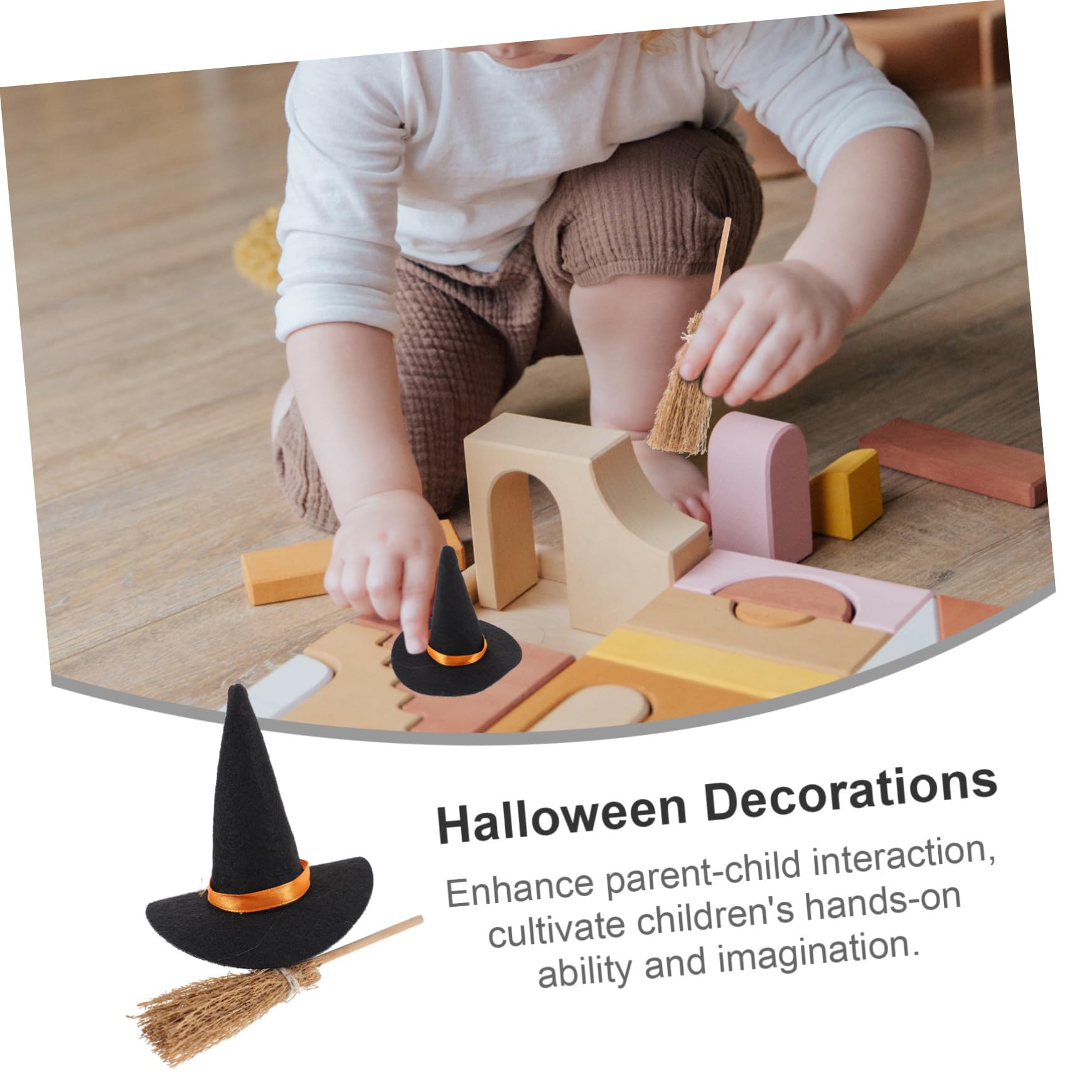 Set da 12 Pezzi Mini Cappelli da Strega e Scope in Feltro e Legno Decorazioni Fai da Te per Halloween Accessori Miniatura per Feste e Decorazioni Bevande