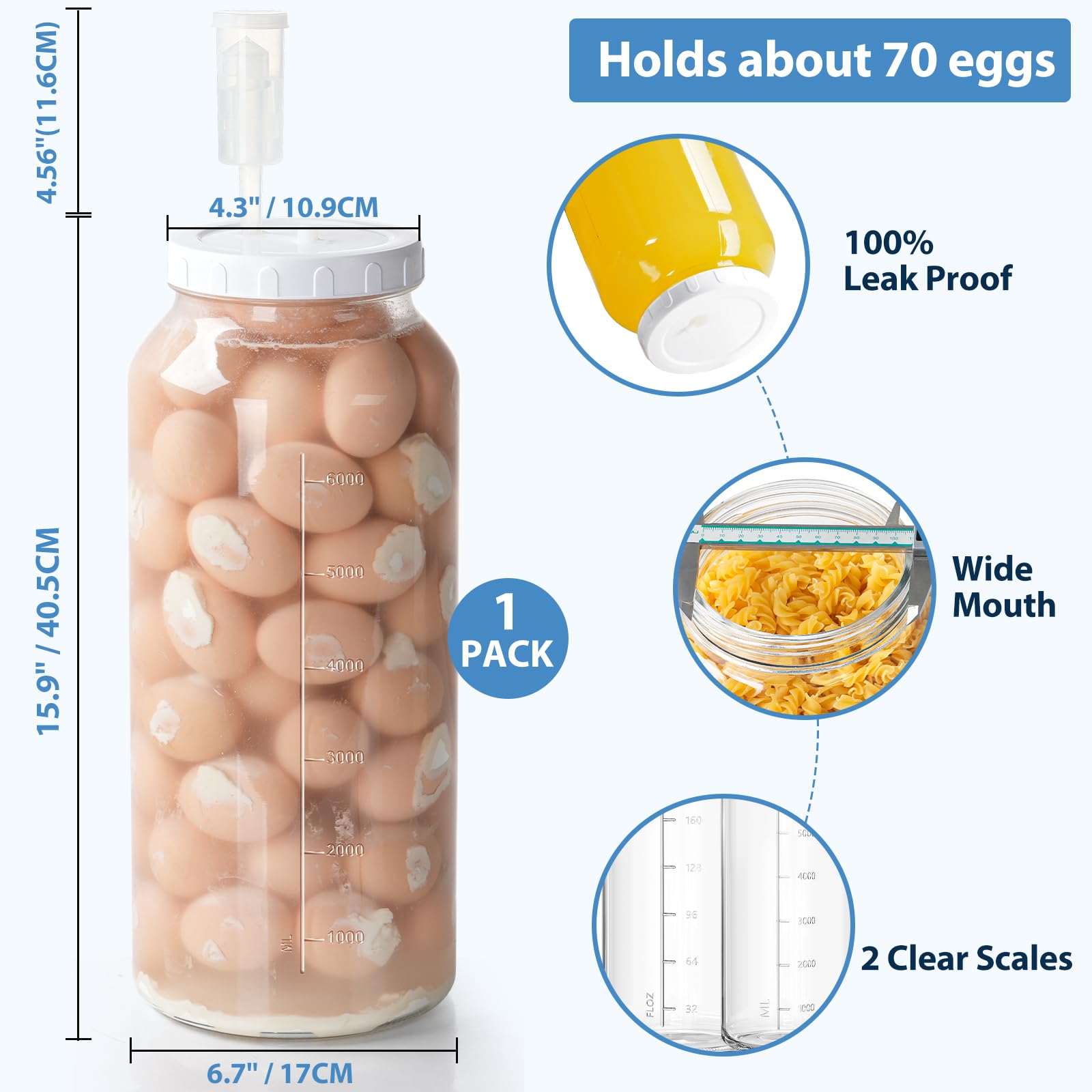 1 paquete de tarro de fermentación grande de 2 galones con marca de escala, tarro de vidrio de boca ancha con tapa hermética de rosca y 2 cierres de aire, kit de fabricación de vino de 7600 ml para