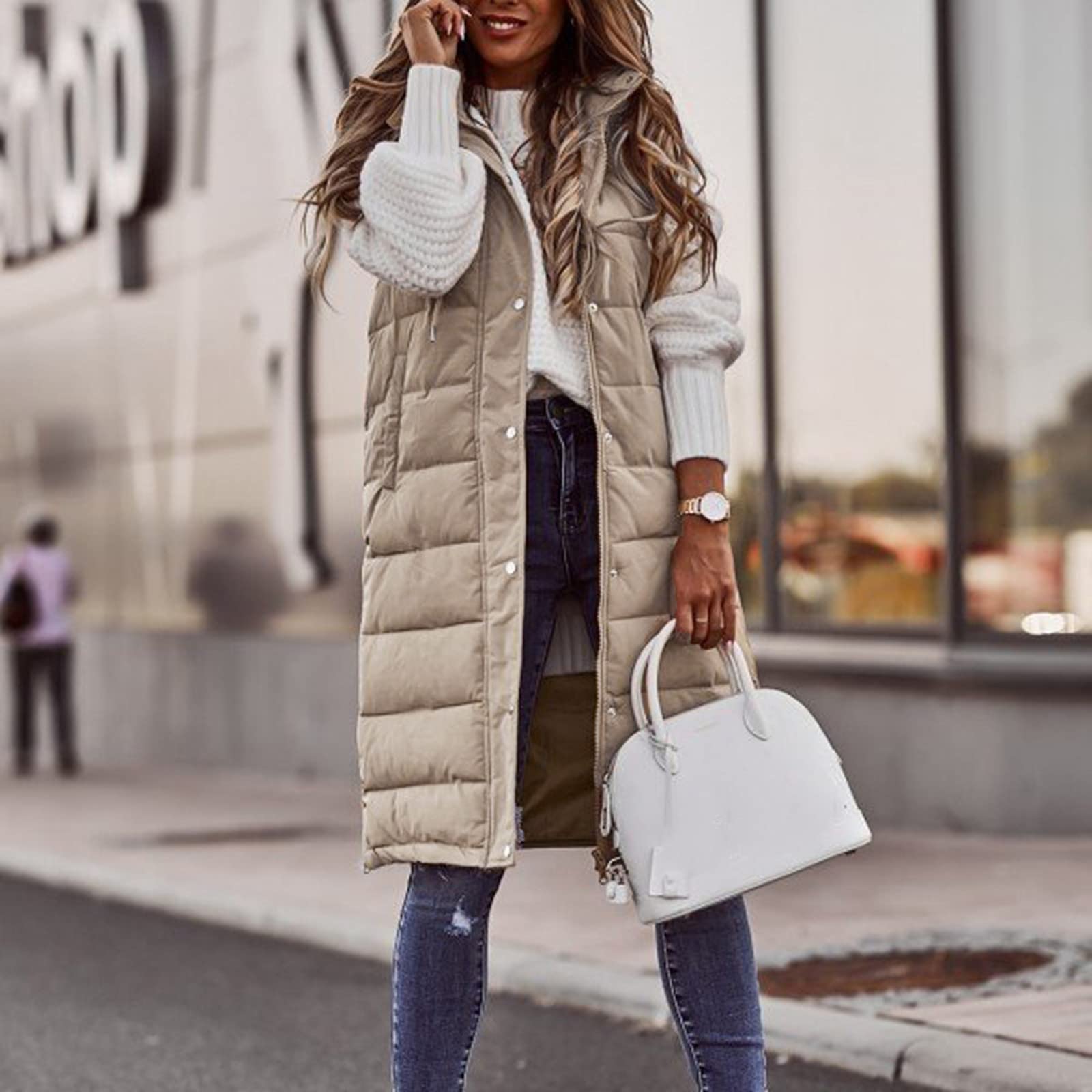 Chaleco de mujer elegante con capucha, chaleco de plumón, abrigo de invierno ligero y delgado, chaleco sin mangas, chaleco acolchado portátil, resistente al viento, chaleco deportivo para