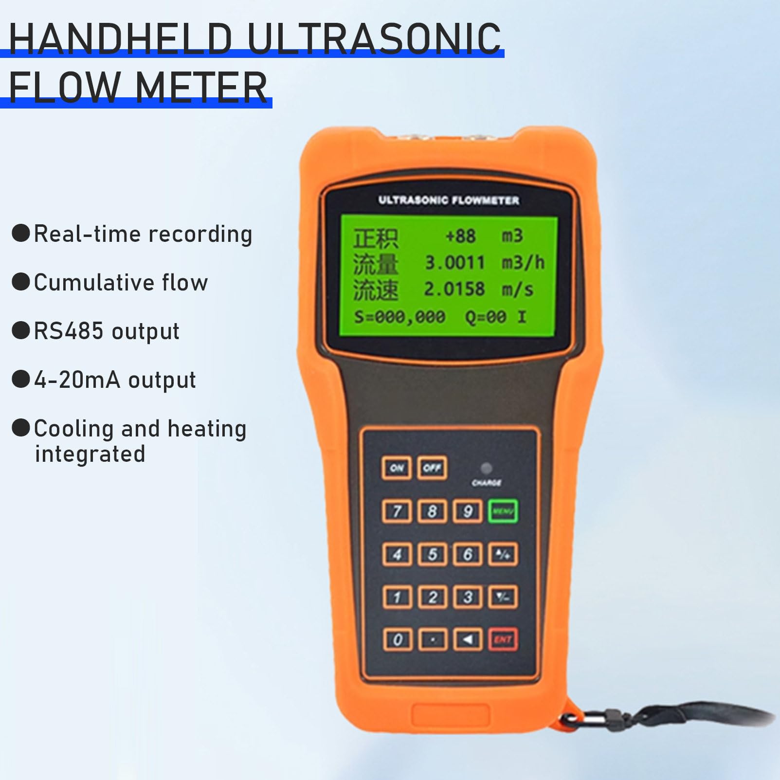 Medidor de Flujo Ultrasónico Portátil de Mano Con Sensor de Abrazadera (DN15-DN6000 mm) Medidor de Flujo de Agua Con Transductores de Abrazadera Para Uso Industrial,DN100