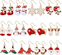 12 Pairs Christmas Drop Earrings Christmas Stud Jewellery Set Christmas Gift Earrings for Women Girls Children Snowman Snowflake (Style 1 Set), Crystal