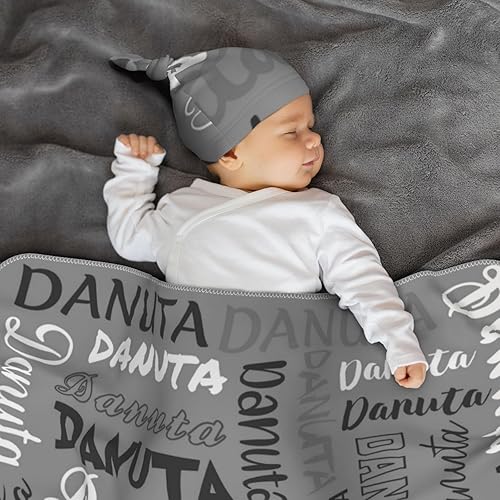 Miniatura 3 de Huuytuu Juego de manta personalizada para bebé con diadema acogedora y sombrero para niñas y niños recién nacidos, manta personalizada con nombre de