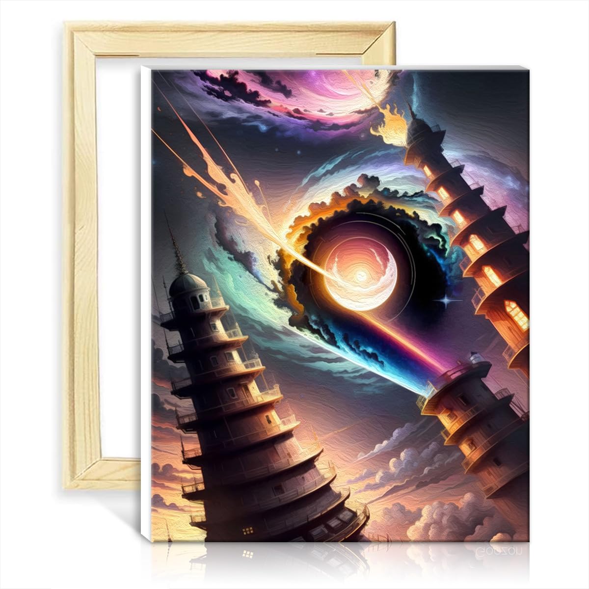 TANGFEIY Oil Painting Black Hole Tower Space DIY Paint by Numbers Kits with Brushes and Acrylic Pigment Picture for Home Decor Gift No Frame(30x40cm)