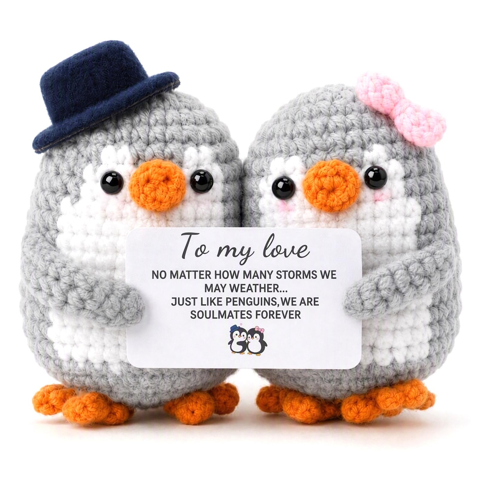 Anniversary Romantic Gifts for Him Her, Handmade Crochet Penguin, Couple