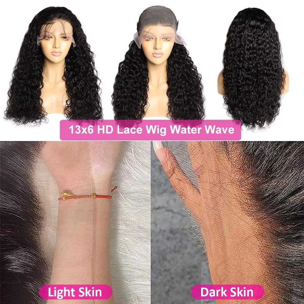MsSunlight 13x6 Deep Wave Lace Front Wig Human Hair Pre Plucked 180 Density Water Wave Lace Front Wig Pre Bleached 13X6 Pre Bleached HD Lace Front Wig Human Hair 20 Inch - Image 4