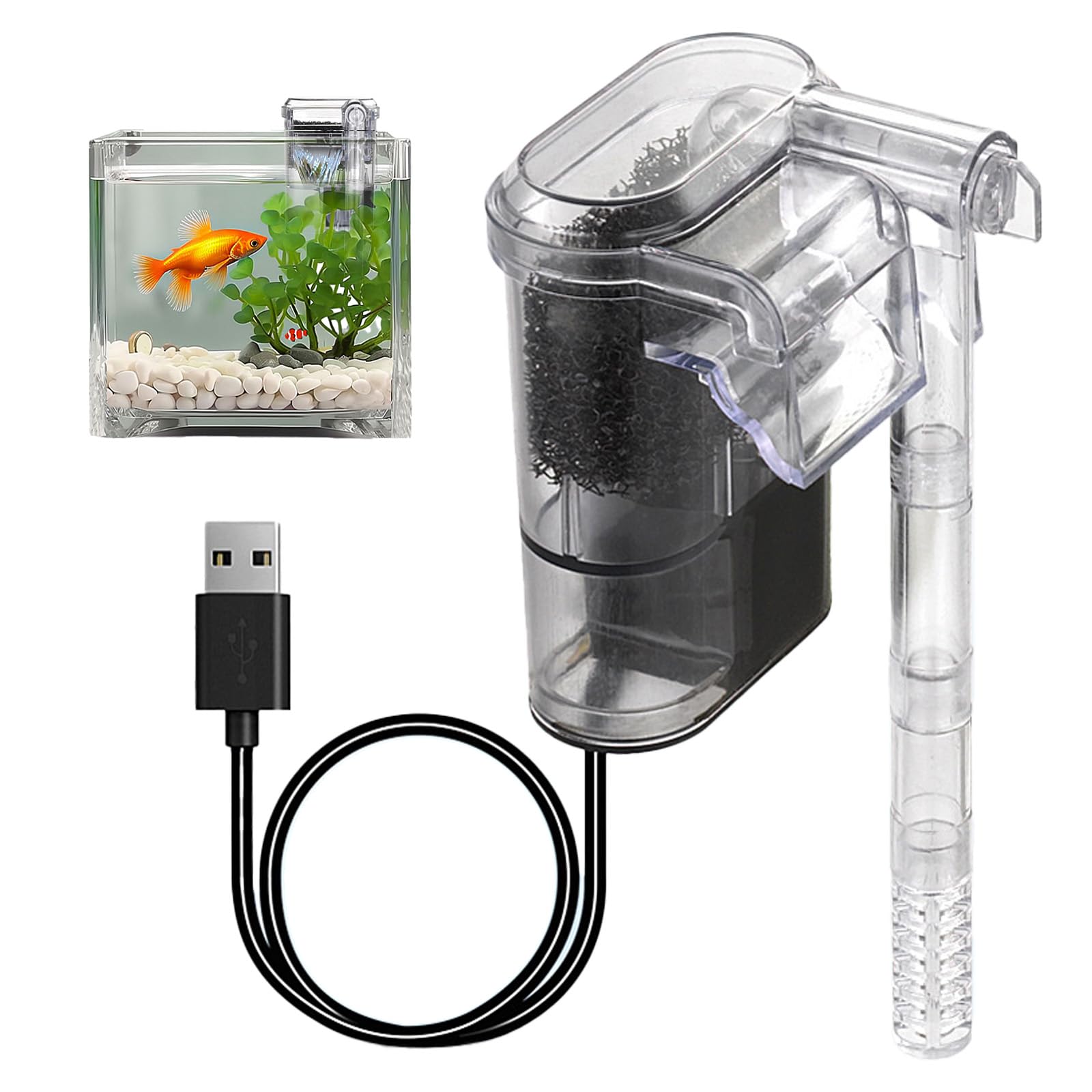 External Fish Tank Filter for Aquarium, Quiet Hang On Back Filter with Adjustable Flow, 5-in-1 Filtration Oxygenation and Bio Support, Clear Wall Mounted Design for 3 mm or 5 mm Glass Aquariums
