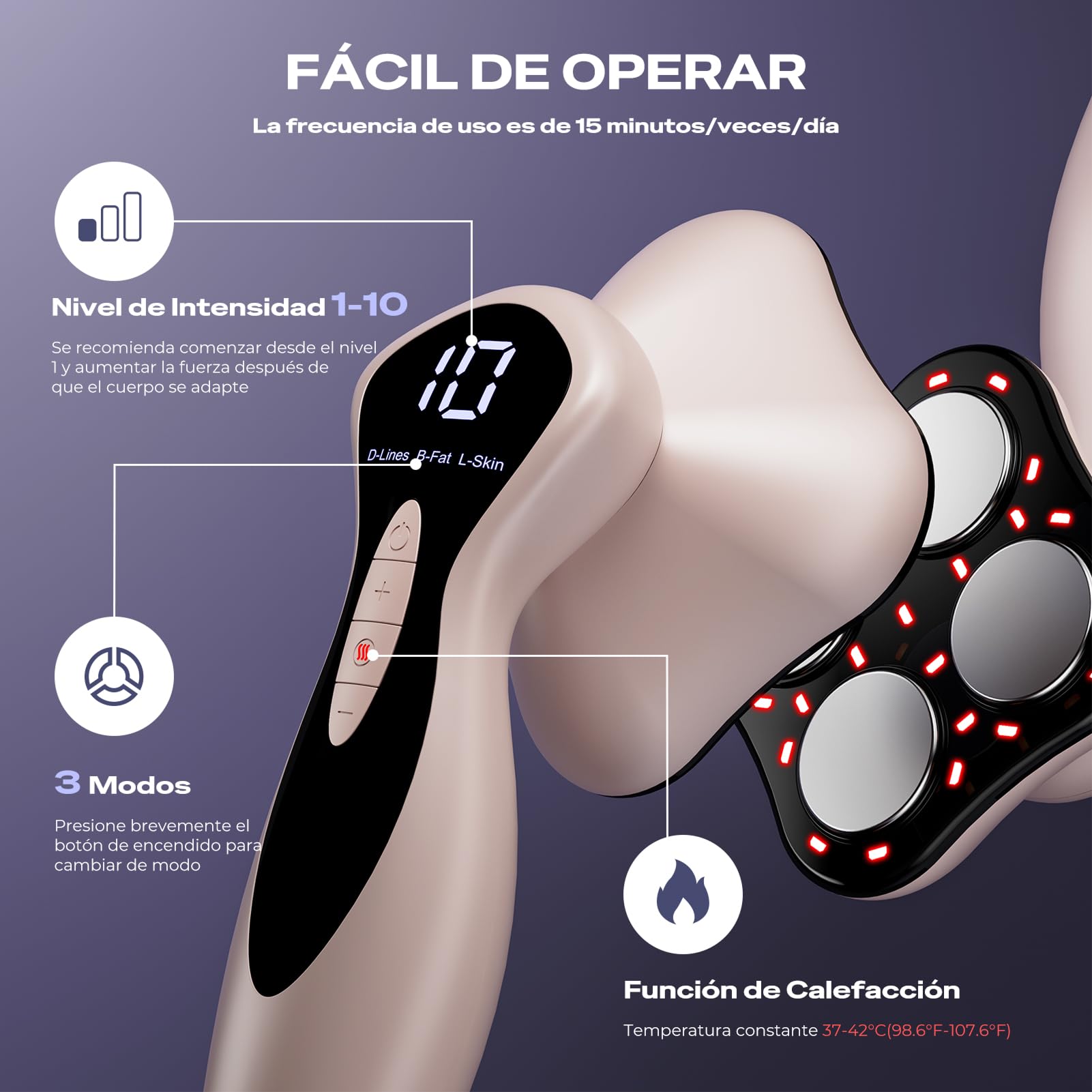 Masajeador Anticelulítico Profesional, 3 en 1 Masajeador Anticelulítico Eléctrico Unisex para Cintura, Vientre, Brazos, Glúteos y Piernas (Oro Rosa)