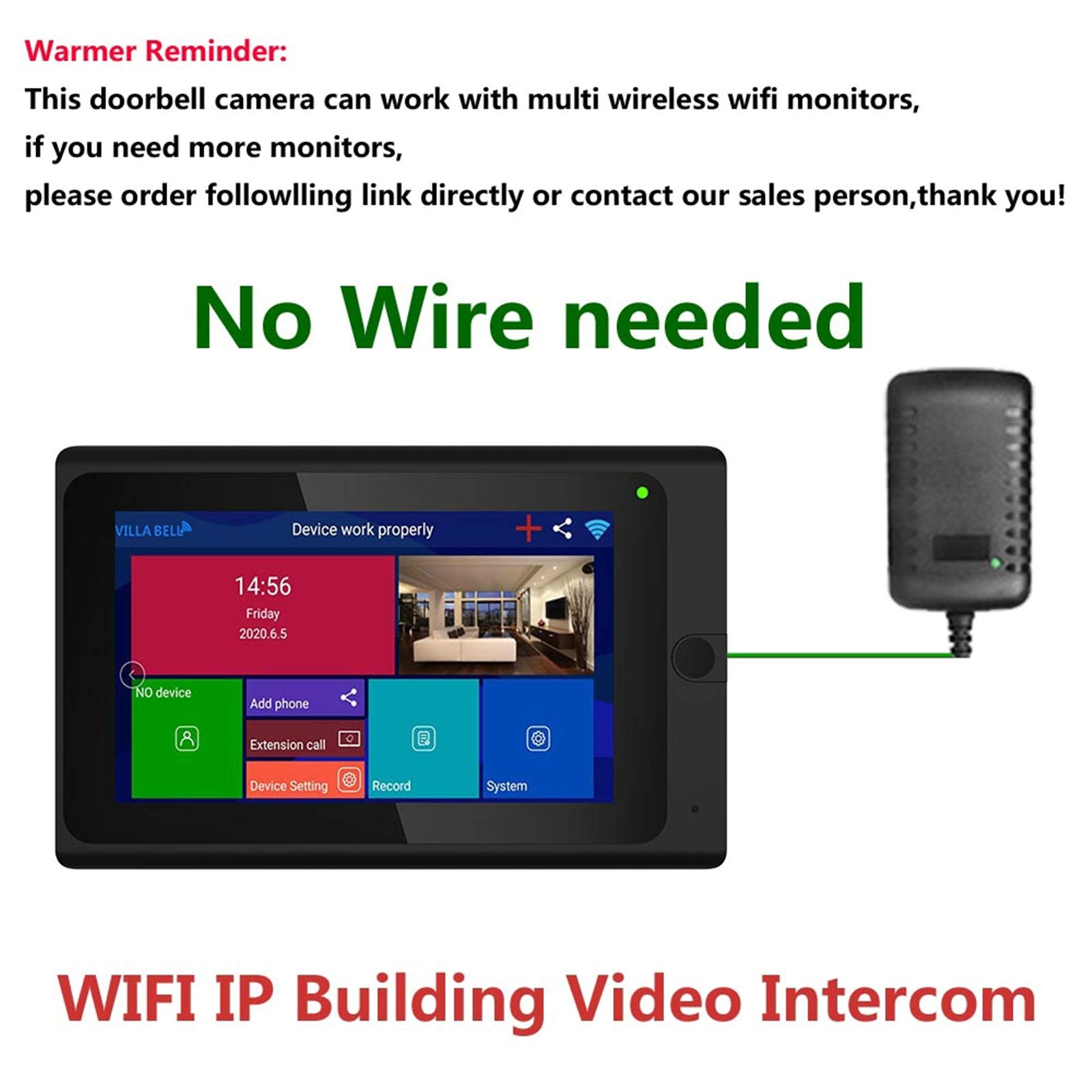 Bezprzewodowy dzwonek wideo Wifi, kamera 1080P 7-calowy system wideodomofonowy, 3 monitory, domofon, hasło Odciski palców Odblokowanie APP rozpoznawania twarzy