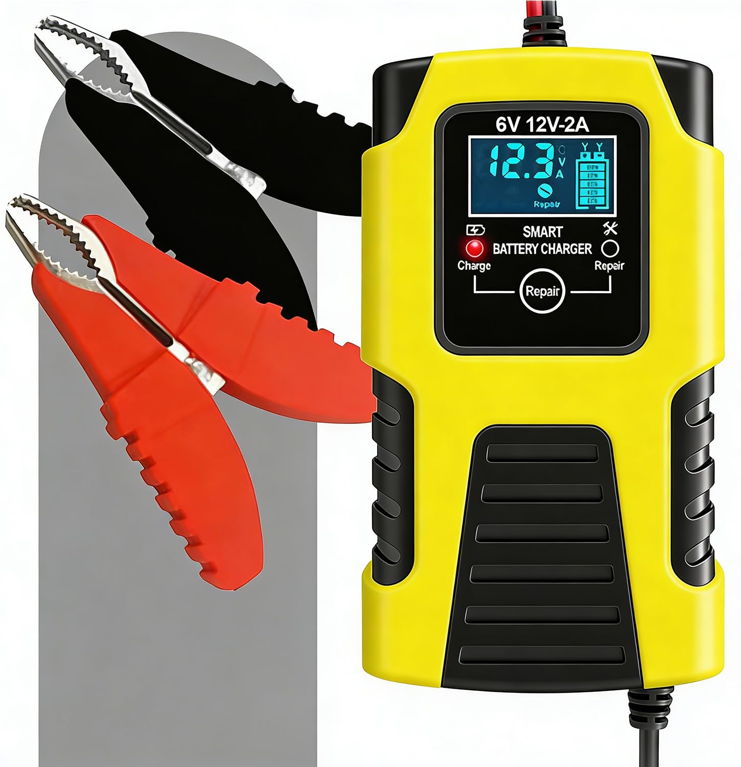6V 12V Battery Charger Maintainer, 2-Amp Fully Automatic Smart Charger, Portable Trickle Charger,Car Battery Repair and Desulfator for Automotive,Boat,Motorcycle,Lawn Mower,RV,ATV,Toy Car