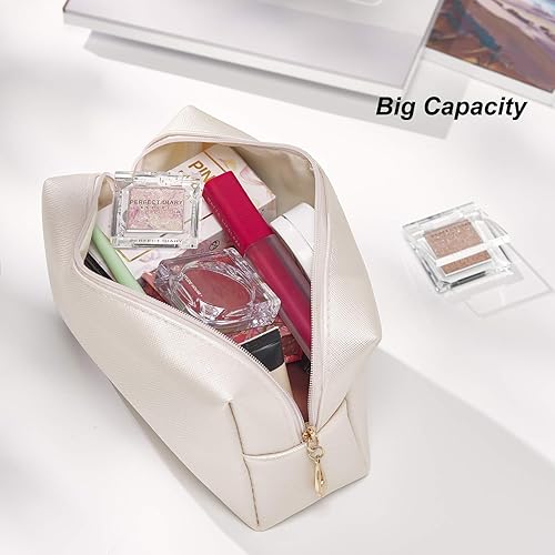 Miniatura 3 de Sohynca Bolsa de cosméticos de piel sintética para mujer, bolsa de maquillaje minimalista para uso diario, bolsa de almacenamiento portátil, pequeña