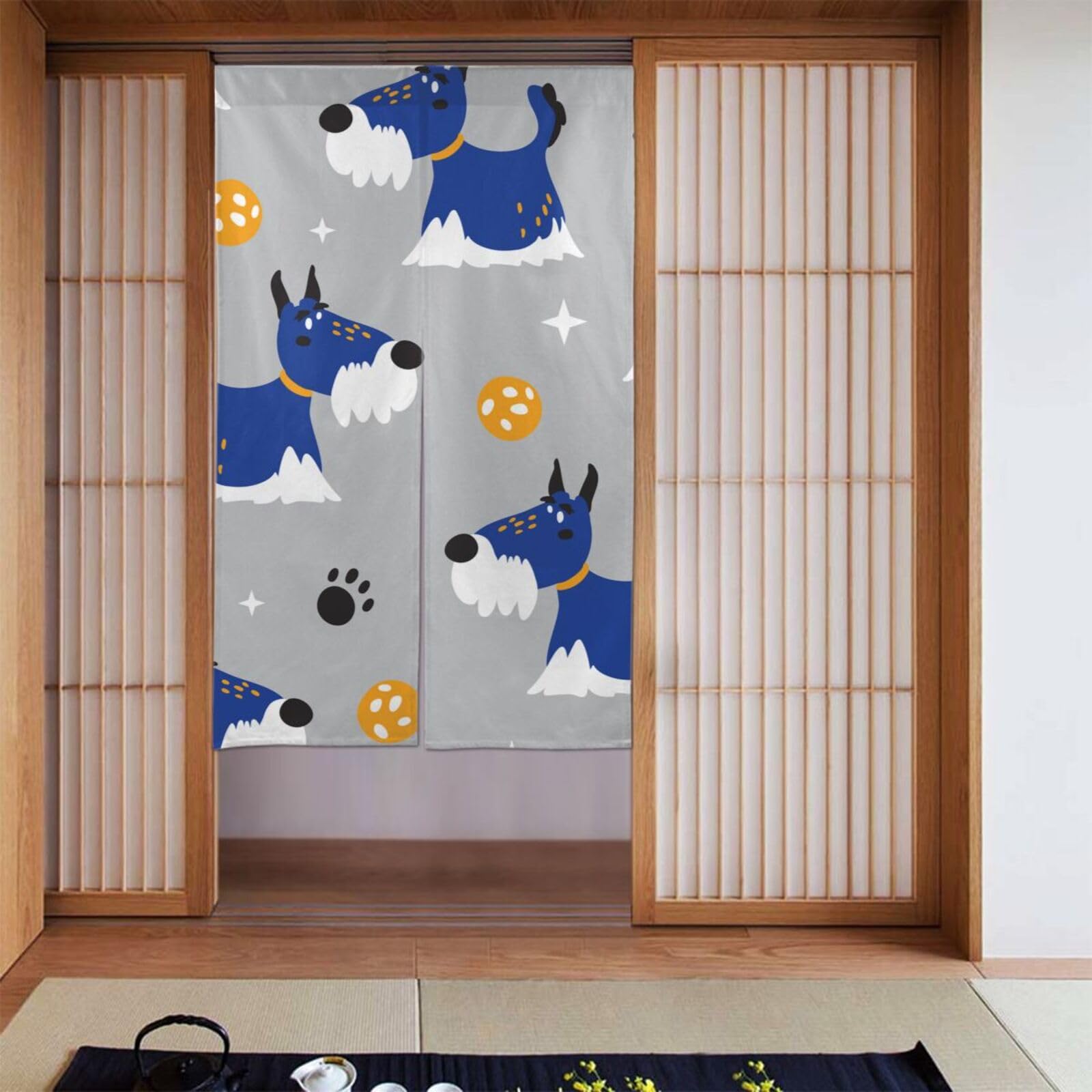 犬柄のれん シュナウザー 目隠し仕切り インテリア ドアカーテン リビング玄関用 犬柄のれん シュナウザー 目隠し仕切り インテリア ドアカーテン