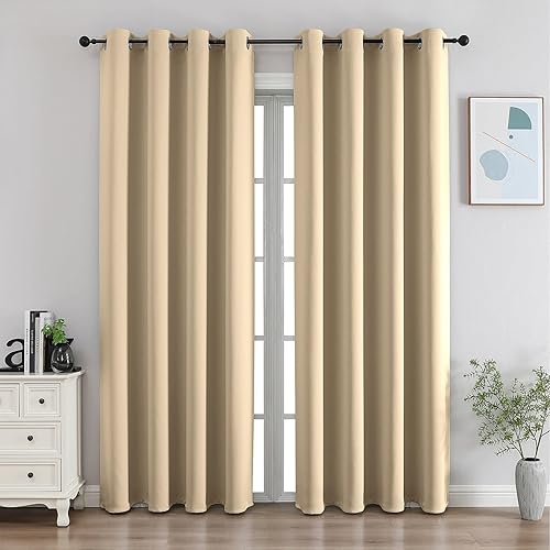 CUCRAF Cortinas opacas de color beige claro de 90 pulgadas de largo, con aislamiento térmico para oscurecer la habitación, cortinas de ventana