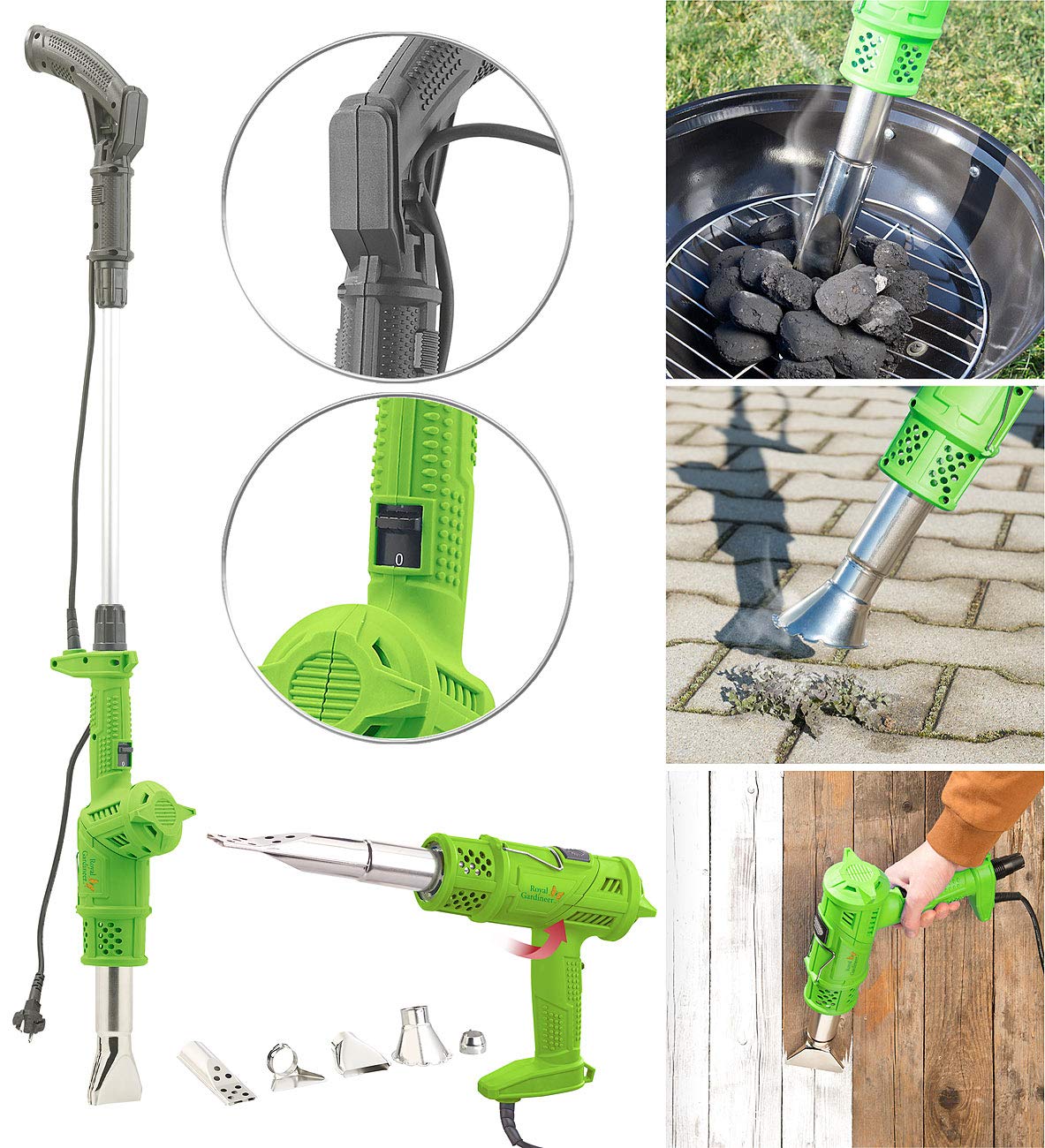 Royal Gardineer Unkrautverbrenner: Elektro 6in1-Unkrautvernichter & Grillanzünder, 80 & 650 °C, 2.000 W (Elektrischer Unkrautvernichter, Unkrautverbrenner elektrisch, Elektrische Vernichter)