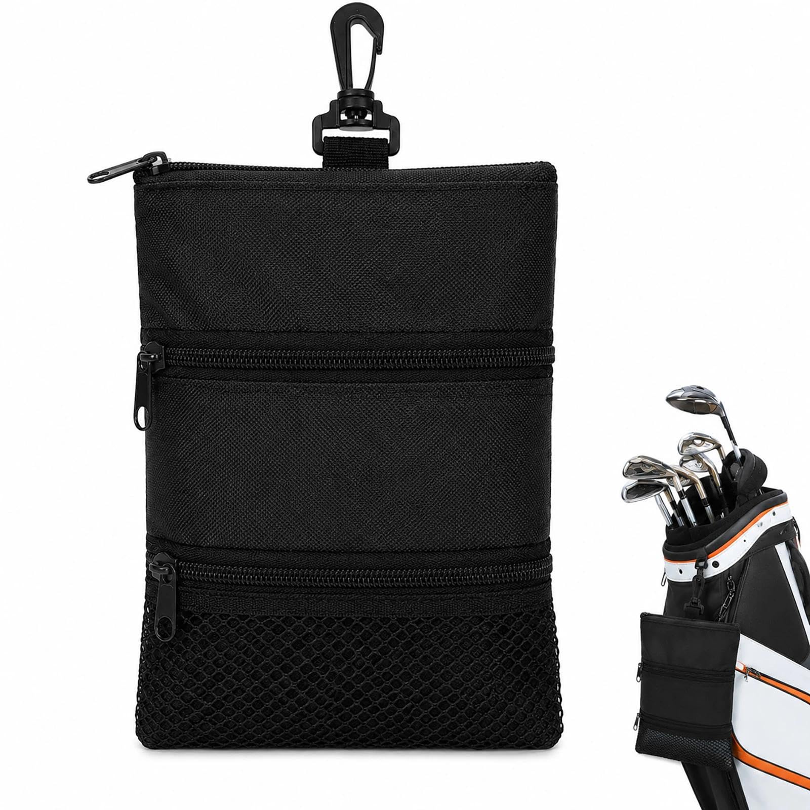 FYHJNC Golf Tee Bag Pouch, Polyester Multi Pocket Zipper Golf Tee Holder Organizer with 7.5cm Hook, Lightweight Golf Accessories Bag for Men Women Golf Balls Tees Keys