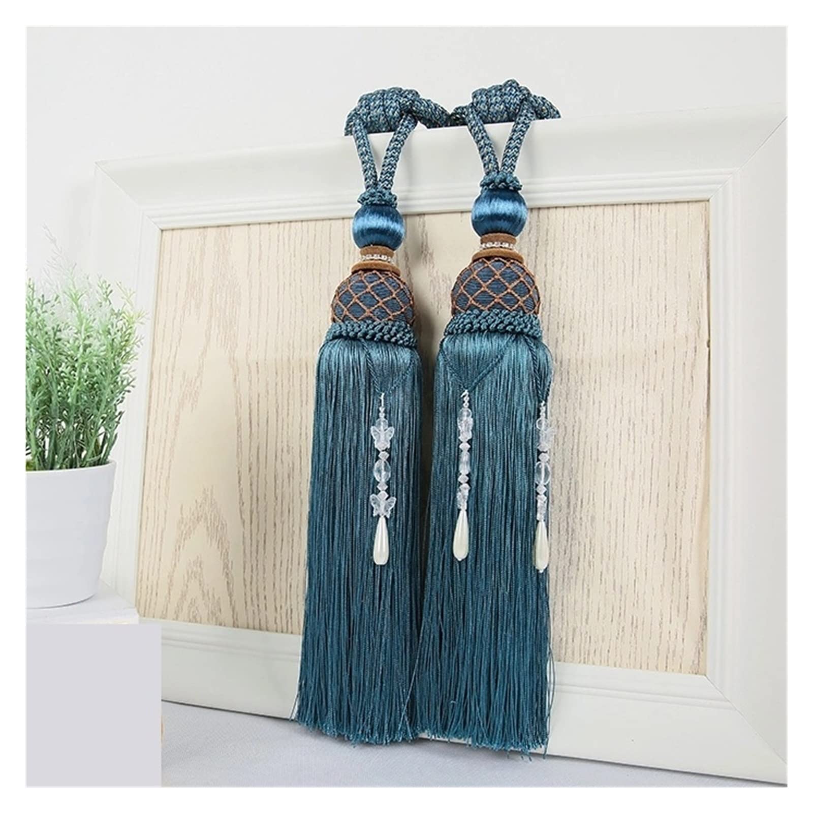 2PCS Kurtyna Wiszące kule Ball Haczyk Bandaż Bandaż Lobbing Pasek Tassel Tiebback Buckle Dekoracja domu wanglan(Blu)