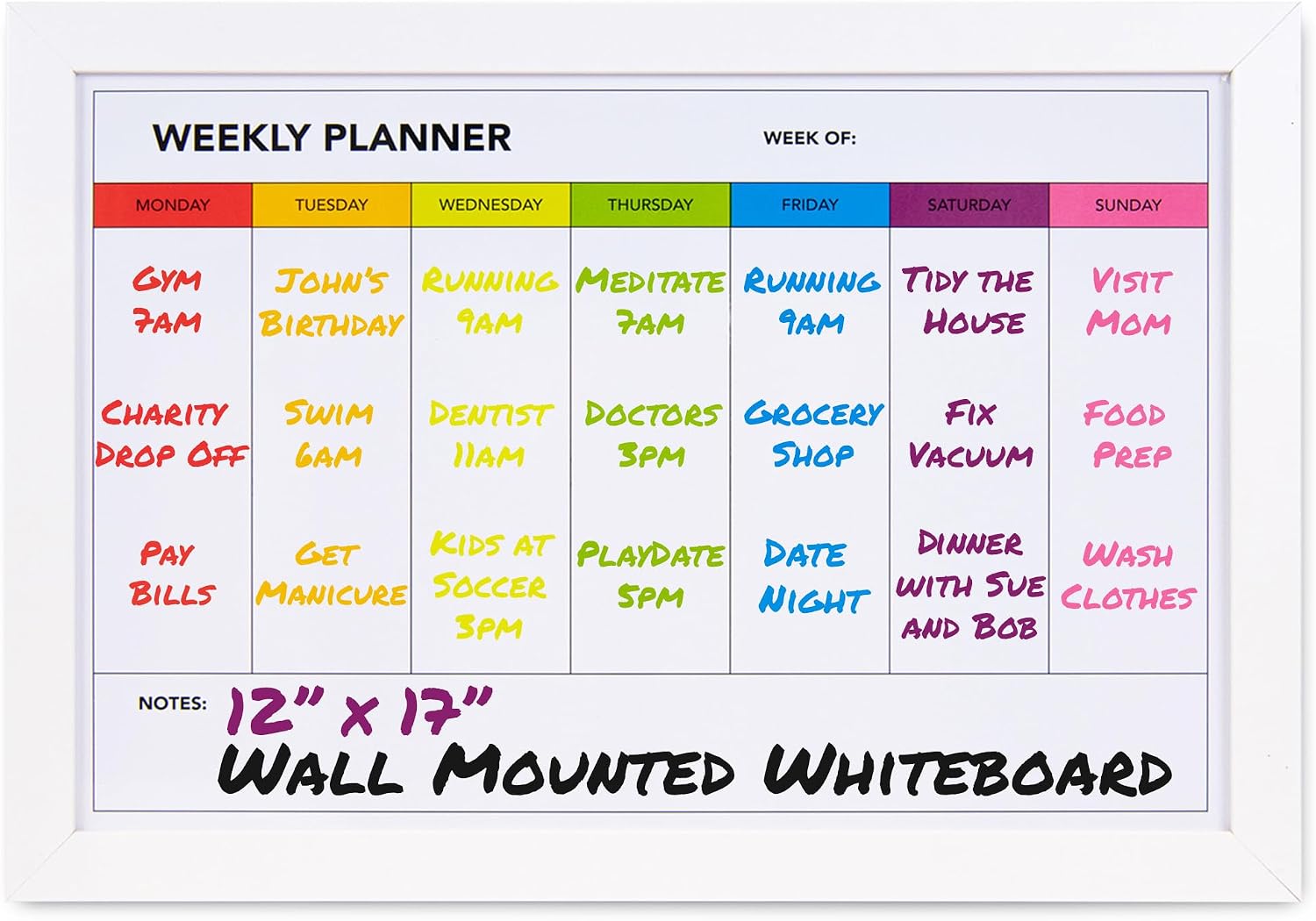 Weekly Dry Erase Board for Wall [17in x 12in] Weekly Whiteboard Planner ...
