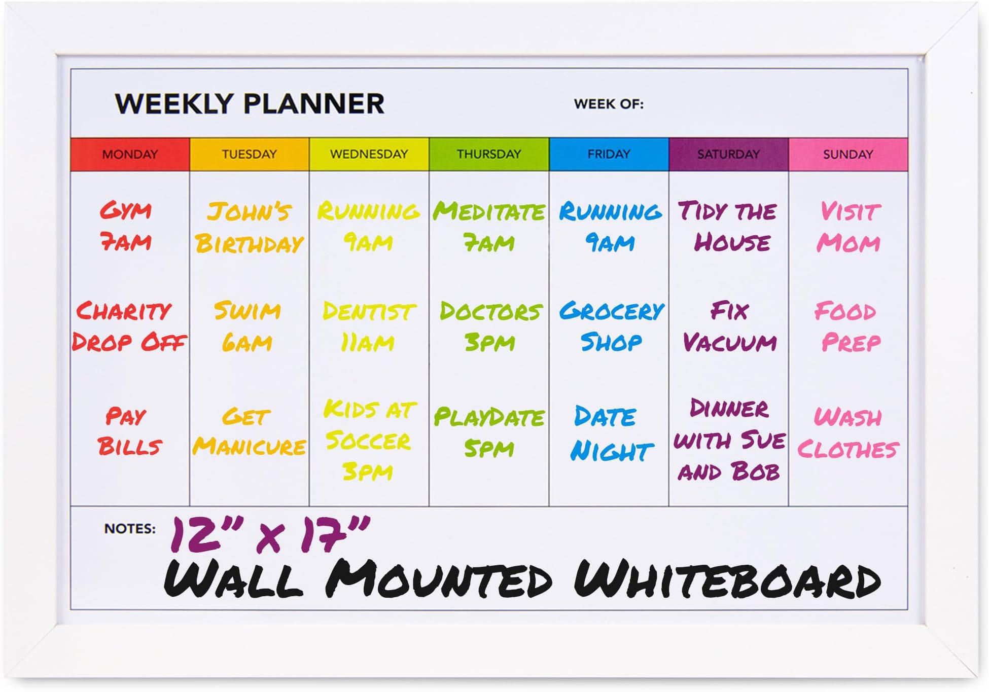 Weekly Dry Erase Board for Wall [17in x 12in] Weekly Whiteboard Planner and Magnetic Calendar - Days of The Week White Board for Schedule, Daily Meal Planner - Includes Full Mounting Kit