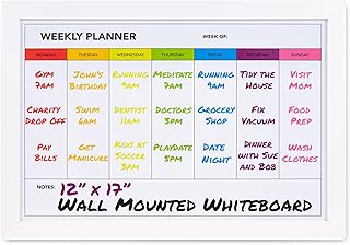 Weekly Dry Erase Board for Wall [17in x 12in] Weekly Whiteboard Planner and Magnetic Calendar - Days of The Week White Board for Schedule, Daily Meal Planner - Includes Full Mounting Kit