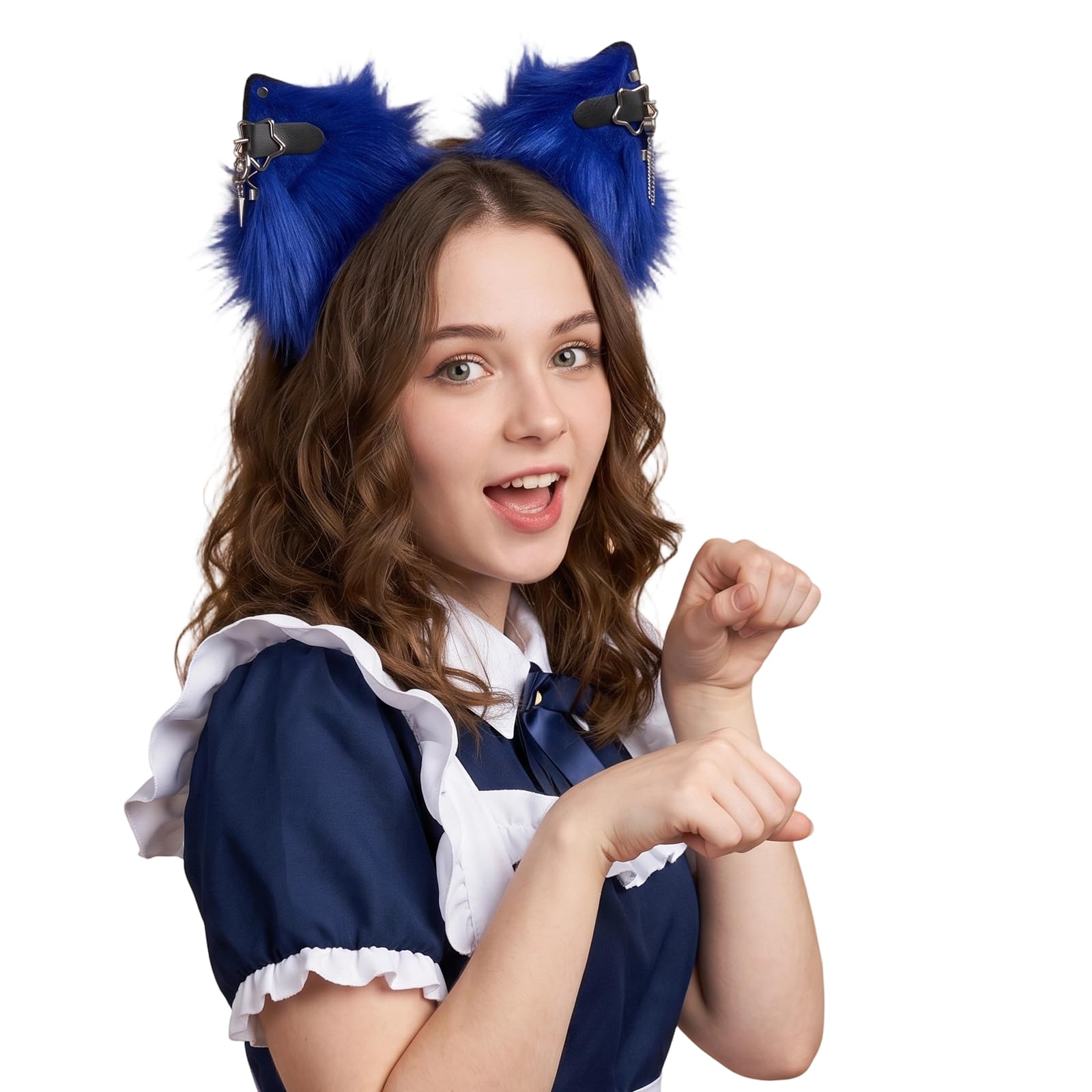 Diadema de orejas de gato en movimiento, cadena de estrella de metal, decoración de orejas de animales eléctricas, recargables, para cosplay, diadema de orejas de animales