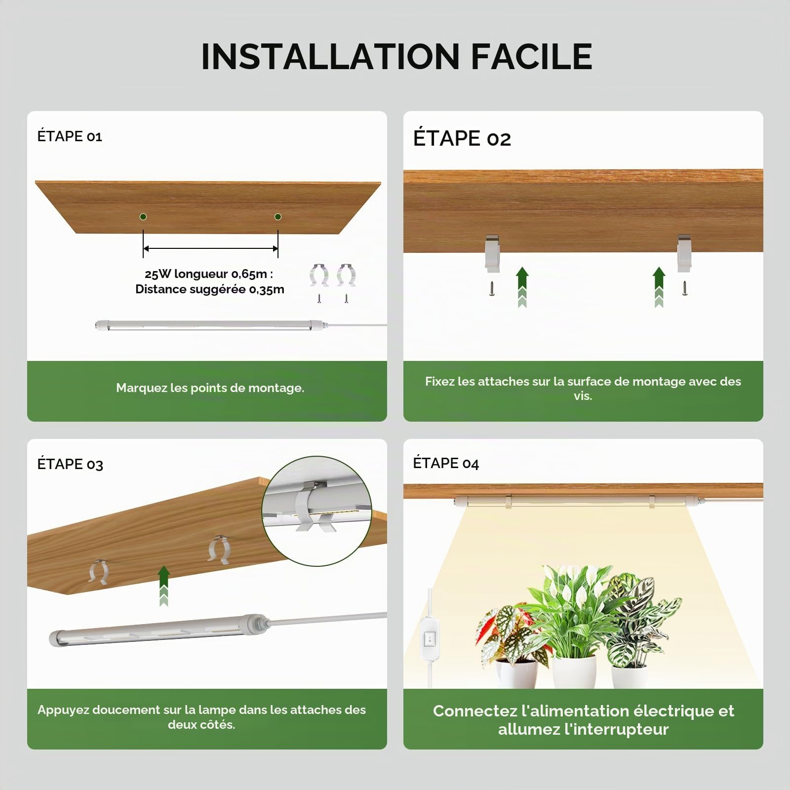 SANSI Lampe Horticole à Spectre Complet T8 25W, Tube 60cm, IP54 Etanche | Pour plantes d'intérieur, idéale pour les semis, la croissance des plantes, les serres et les étagères à plantes, 4000K