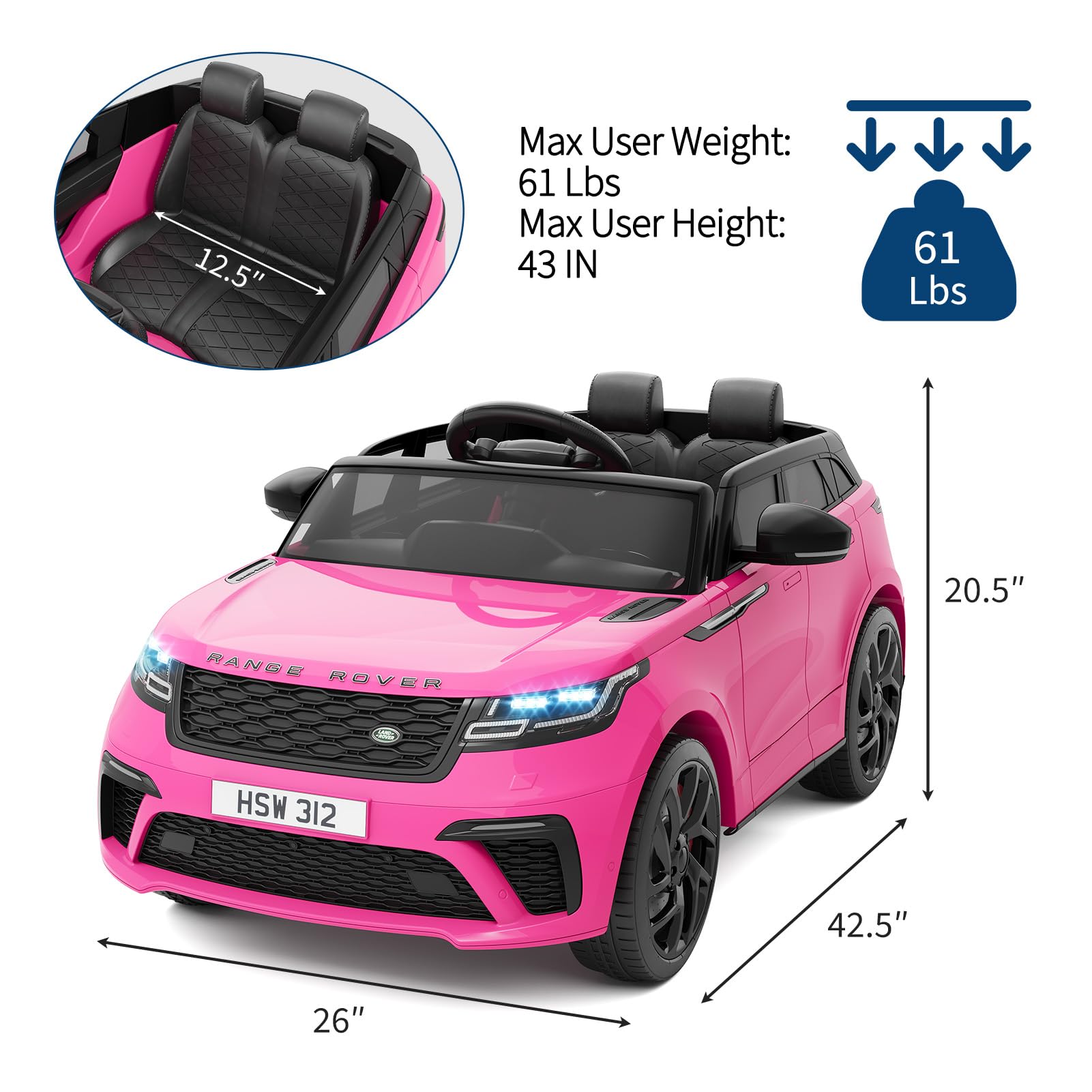 Garvee 12V Voiture Electrique Enfànt, Land Rover Licenciée avec Télécommande, Musique & MP3, Véhicule Électrique pour Enfants 3 an+(Rose)