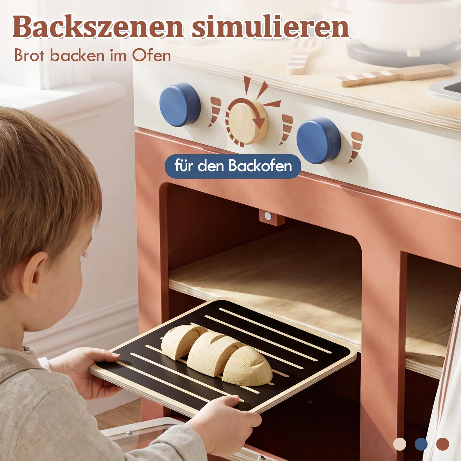 Lehoo Castle Kinderküche Holz, Spielküche mit Spielzeugtöpfen und -Pfannen, Kinder Küche mit Kochset, Puppenküche, Spielzeug ab 3 Jahre Mädchen Jungen