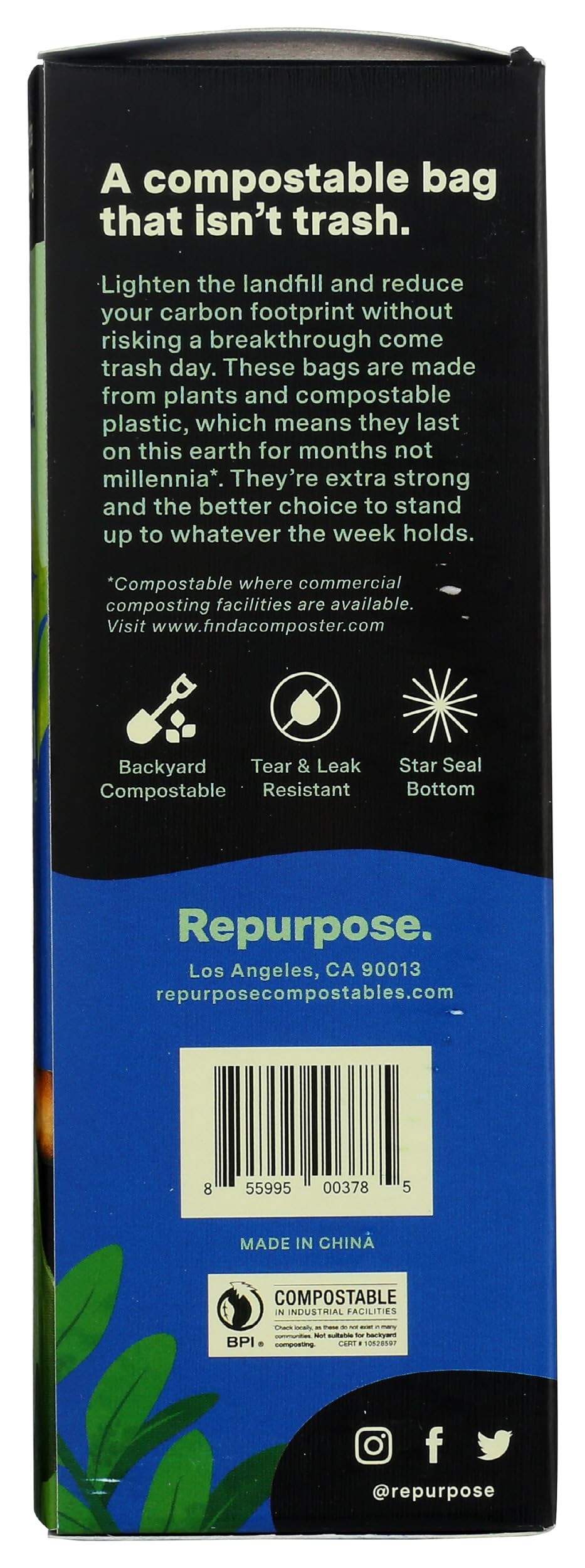 Repurpose - Compostable Extra Strong Tall Bolsos de Cocina 13 Galón - 12 Bolsas