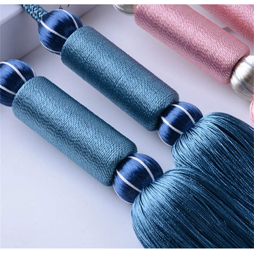 2 pcs Rideau Gland Brosse Frange Embrasses Suspendus Ceinture Boule Cordes Crochet Cintre Rideau Accessoires Attache Arrière Sangle Boucle (Kaki) (Bleu Ciel)
