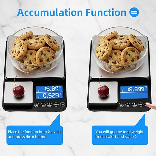 Miniatura 4 de Diyife - Báscula de cocina de doble plataforma de 0.001 oz33 libras, báscula de alimentos de precisión de acero inoxidable, 7 unidades, tara,