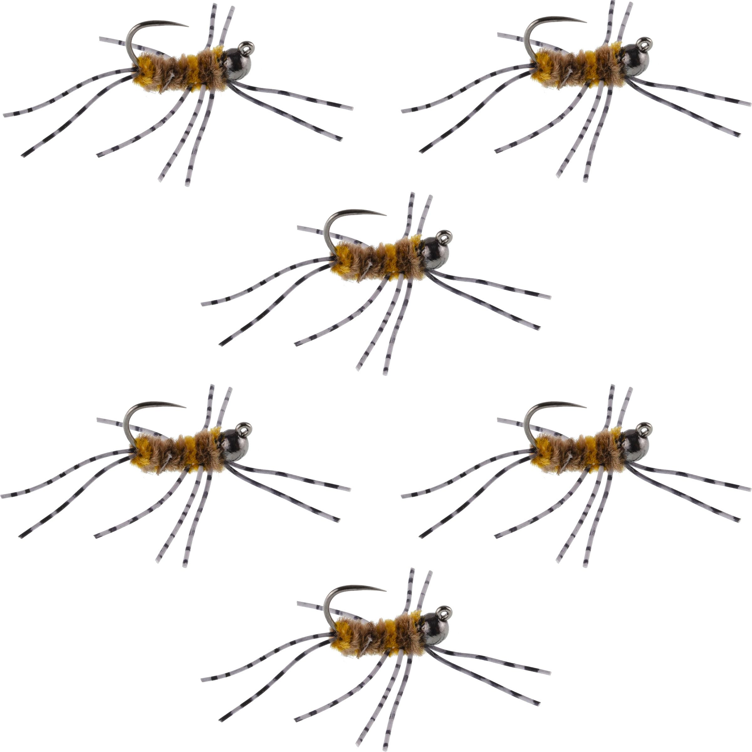 The Fly Fishing Place Tungsten Bead Jigged Pat's Rubber Legs Nymph - Coffee/Tan with Barred Legs - 6 Flies Hook Size 6