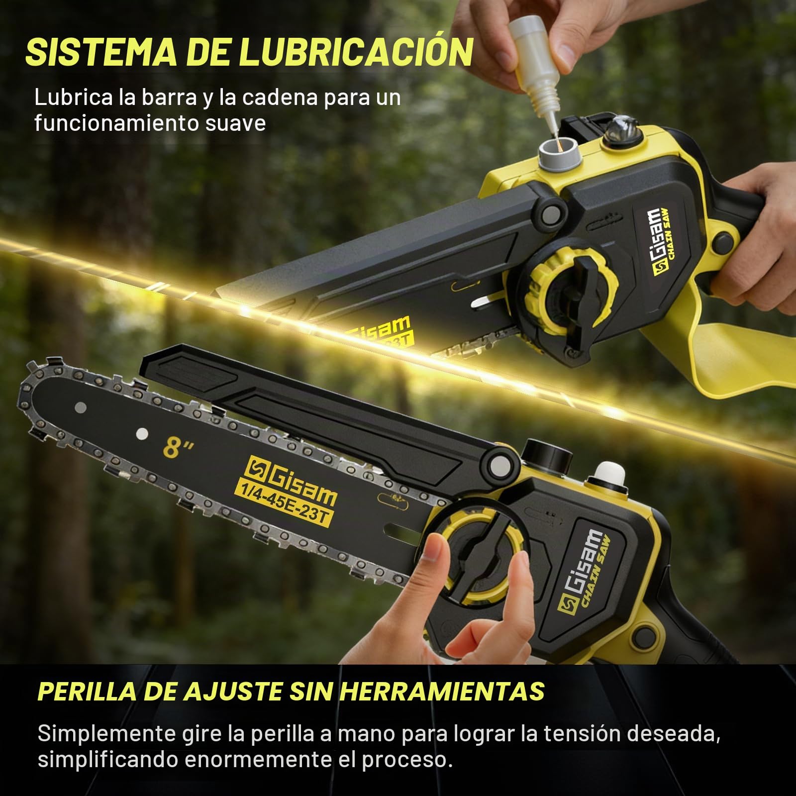 6-en-1 Mini Motosierra y Cortasetos a Batería, Motosierra Eléctrica 8 inch, 2×4.0Ah Baterías, Motor Sin Escobillas 2500W 45000RPM, Ajustable 0-180°, for Makita 18V, 4,5m para Cortar Setos y