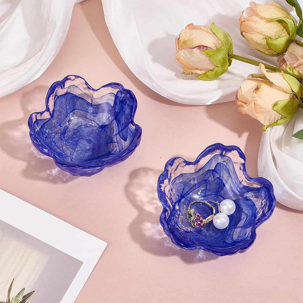 2Pcs Glass Ring Dish Blue Flower Jewelry Tray Small Ring Holder Jewelry Plate and Trinket Bowl Bathroom Nightstand Trinket Holder Plate for Christmas and Birthday Gifts for Women image 4