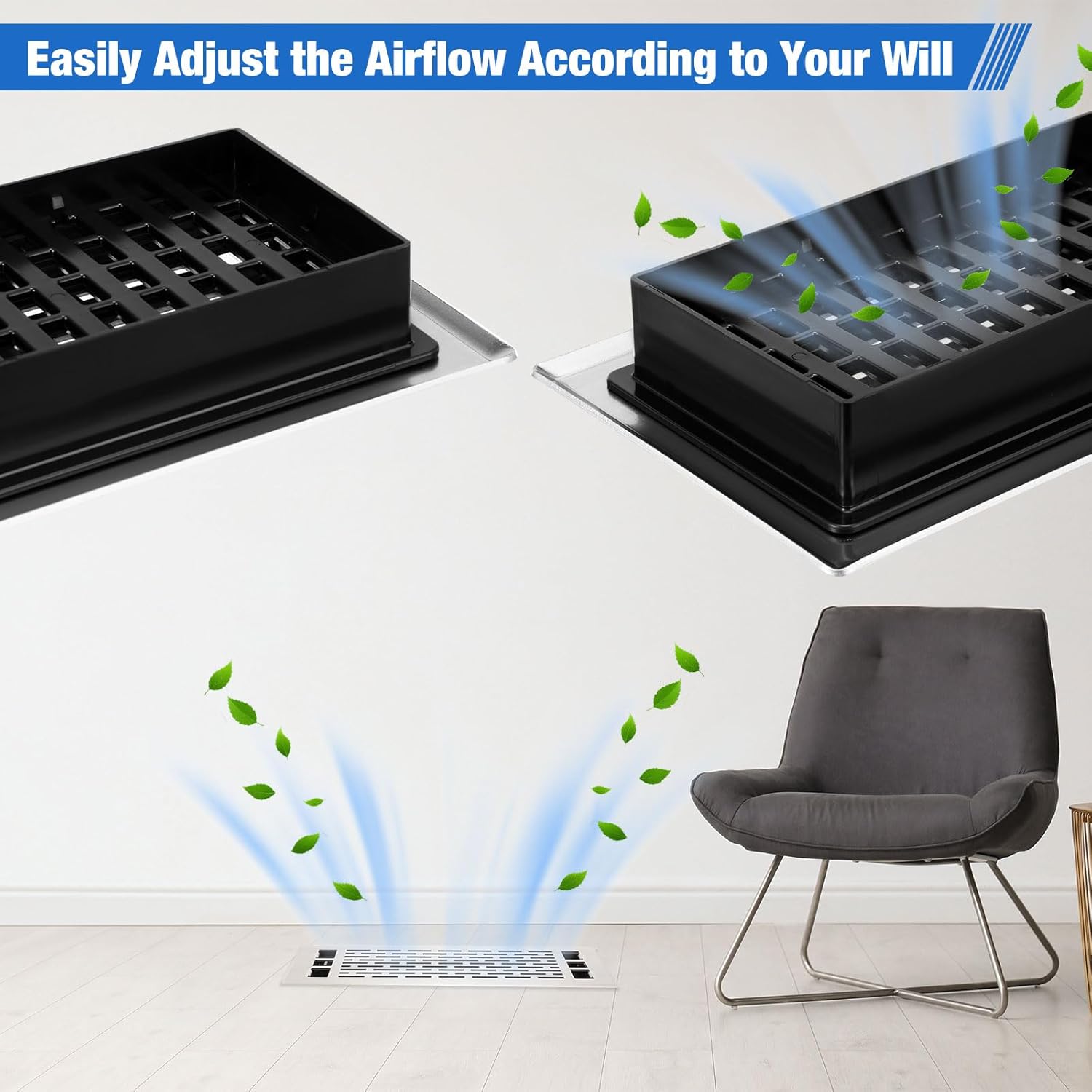 Tuanse 10 Pcs 4 x 10 Inches Floor Register Heavy Duty Floor Vent Covers Carbon Steel Walkable Metal Registers Adjust Air Flow Direction for Home (Silver)