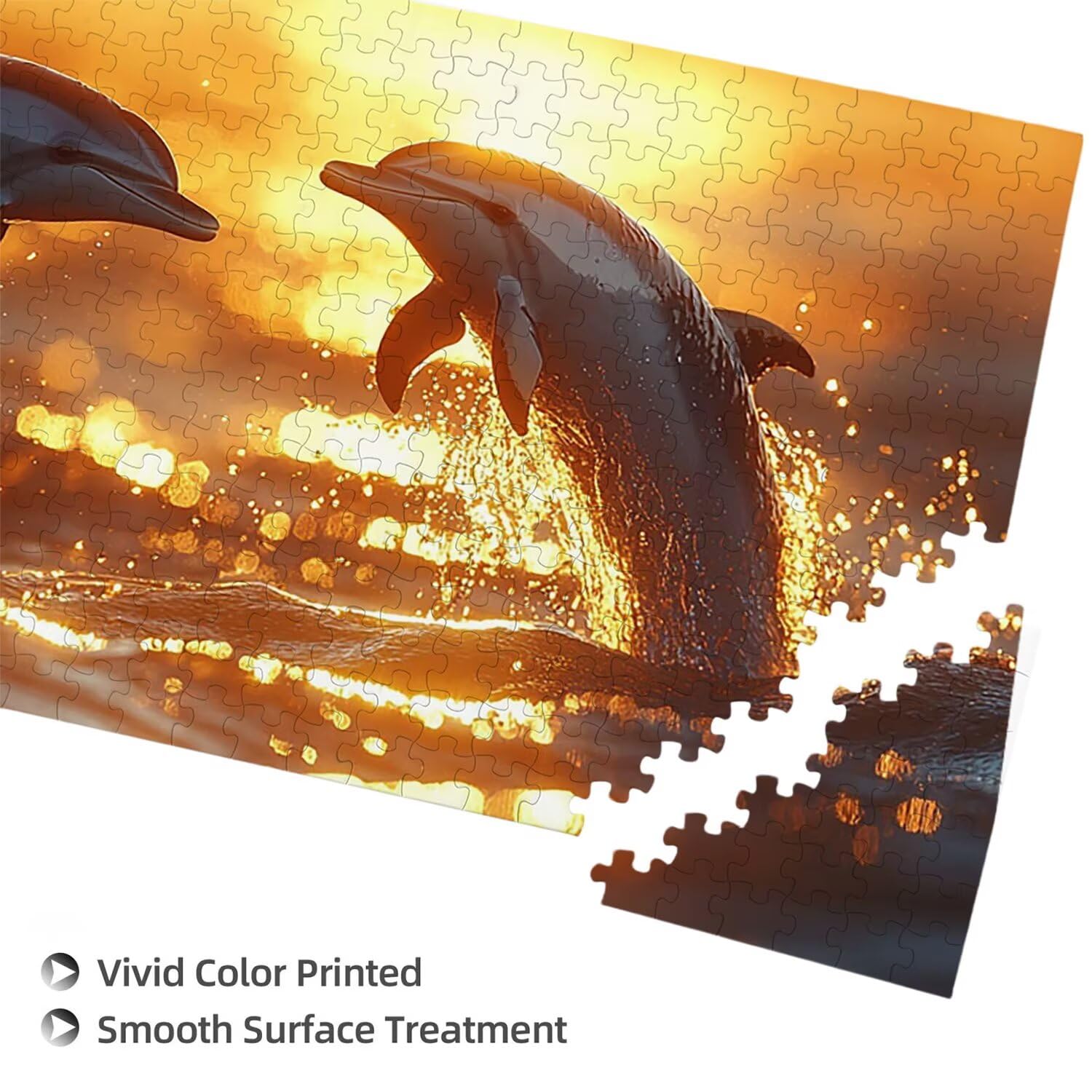 Puzzle 1692 puzzle dla dorosłych, wymagająca zagadka, prezent dla całej rodziny, prezenty dla kobiet i mężczyzn, motyw: delfin zachód słońca J-322