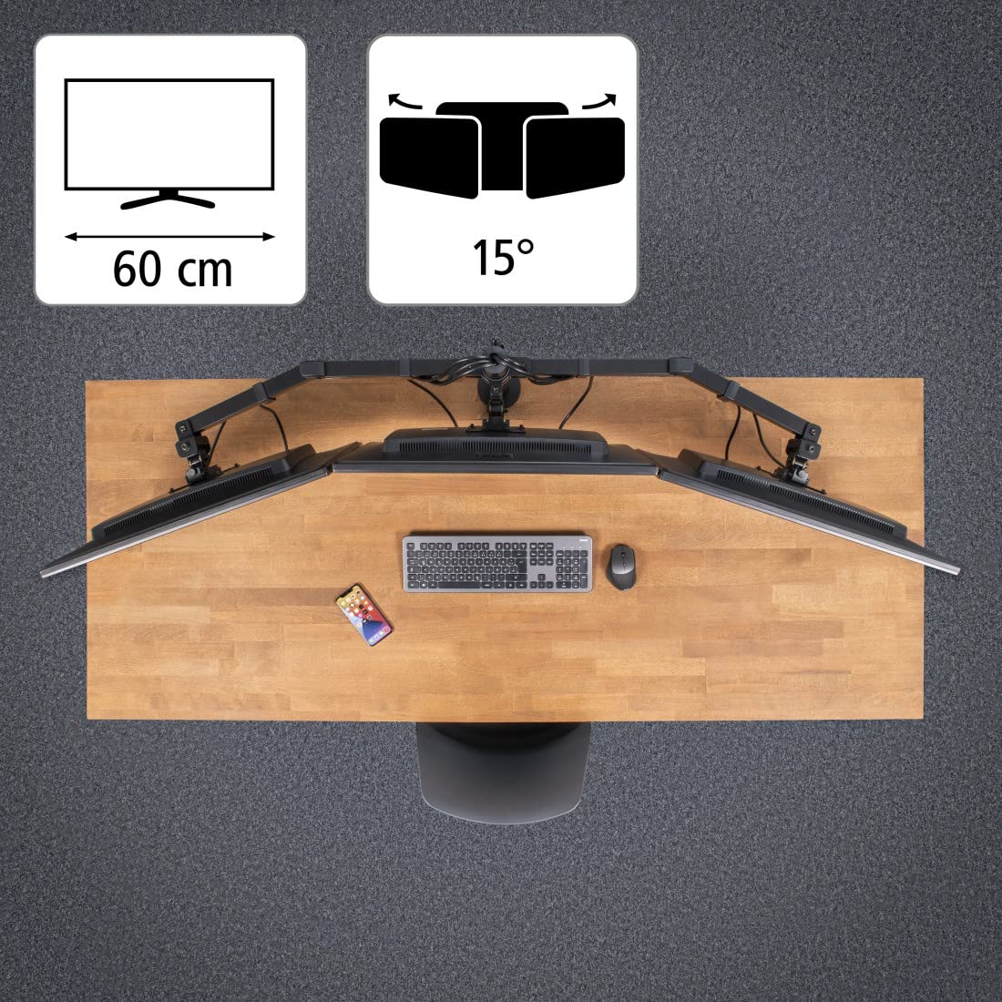 Hama | Soporte para 3 Monitores de 13" a 27", VESA 75x75-100x100, Negro