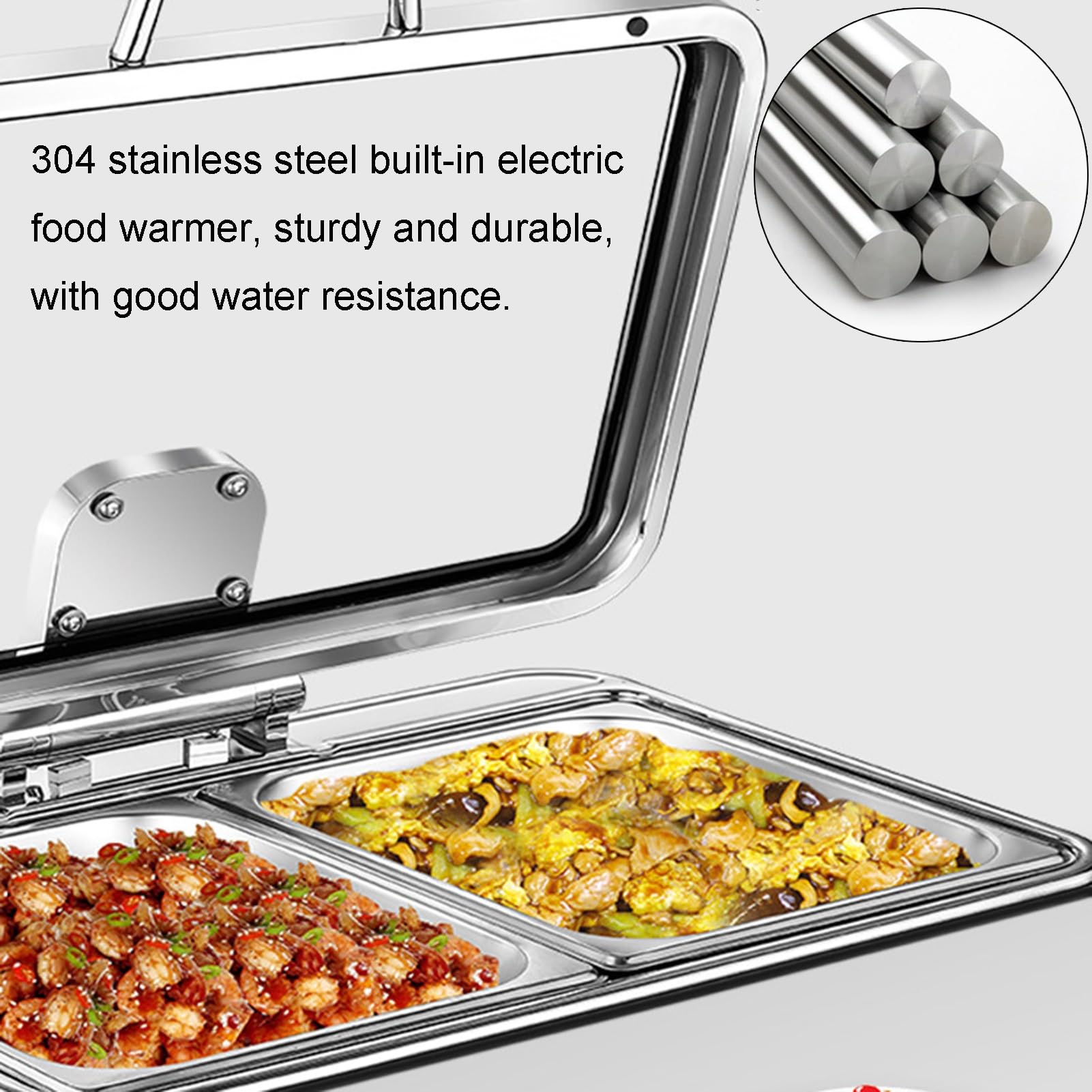 Scaldavivande Buffet, Set Per Buffet Scaldavivande E Coperchio In Vetro Trasparente, Pentola Riscaldante Rettangolare Per Hotel Matrimoni(13L-B)