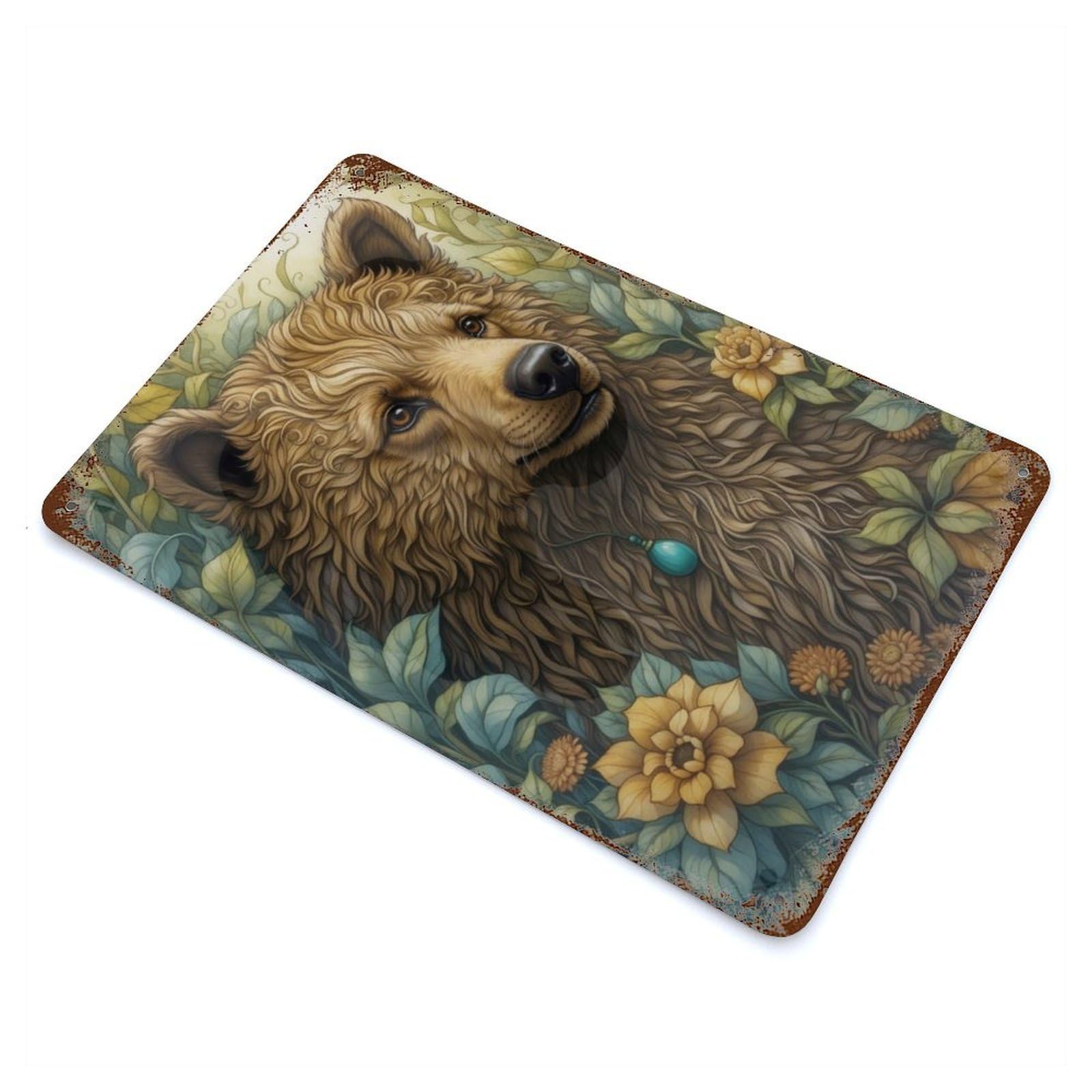 Whimsical Brown Bear Rusty Metal Tin Sign 11.8"x7.9", Ideal for Patio, Garden Room And Bar Decor