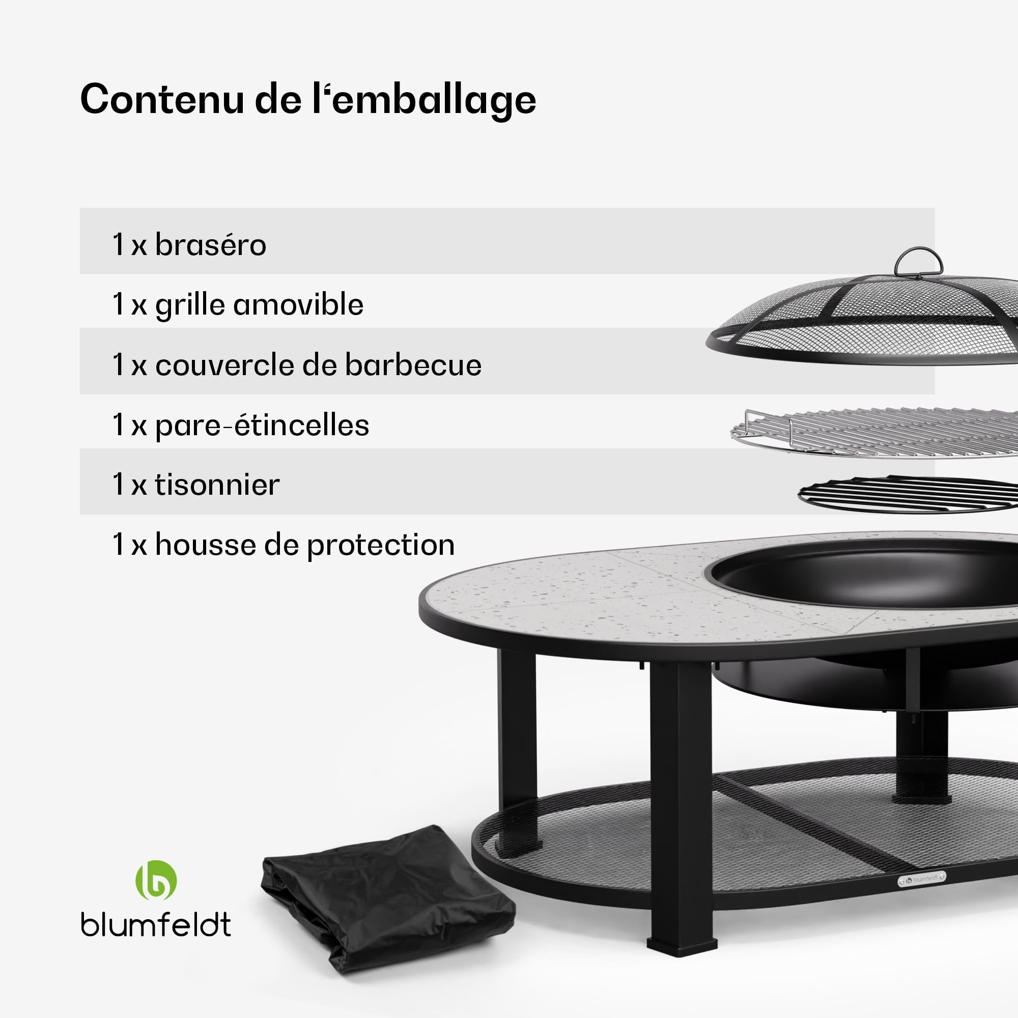 Blumfeldt Merano Circolo L Brasero Exterieur - 3-en-1 Brasero, Barbecue & Table, Plateau Terrazzo, Cadre Acier Robuste, Pare-Étincelles, Grille & Tisonnier Inclus, Idéal Jardin & Terrasse