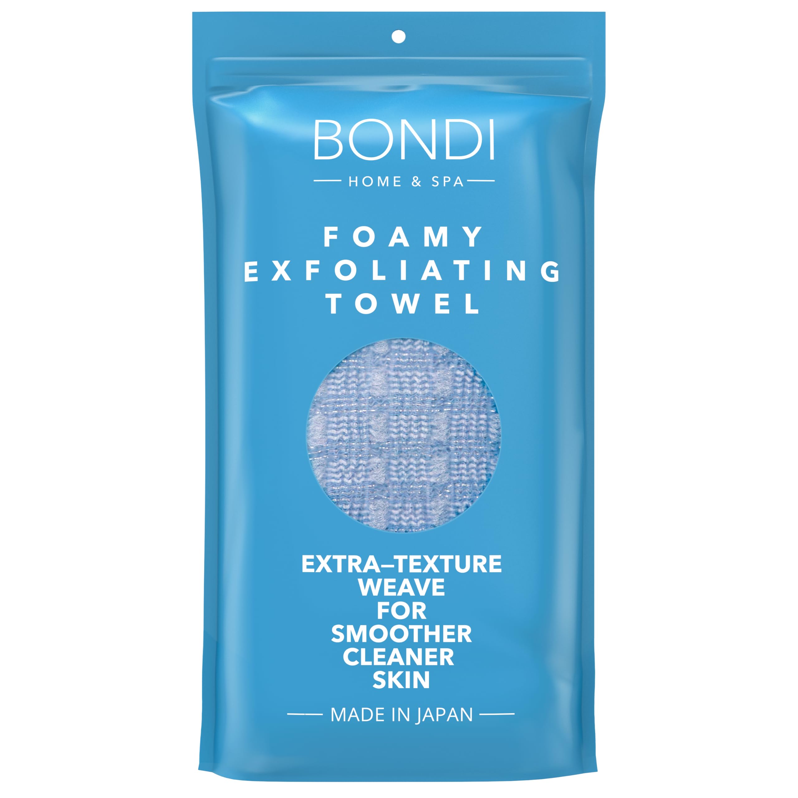 BONDI Exfoliating Shower Towel for Smooth Skin - Extra Long - Perfect for Back Scrubbing - Made in Japan